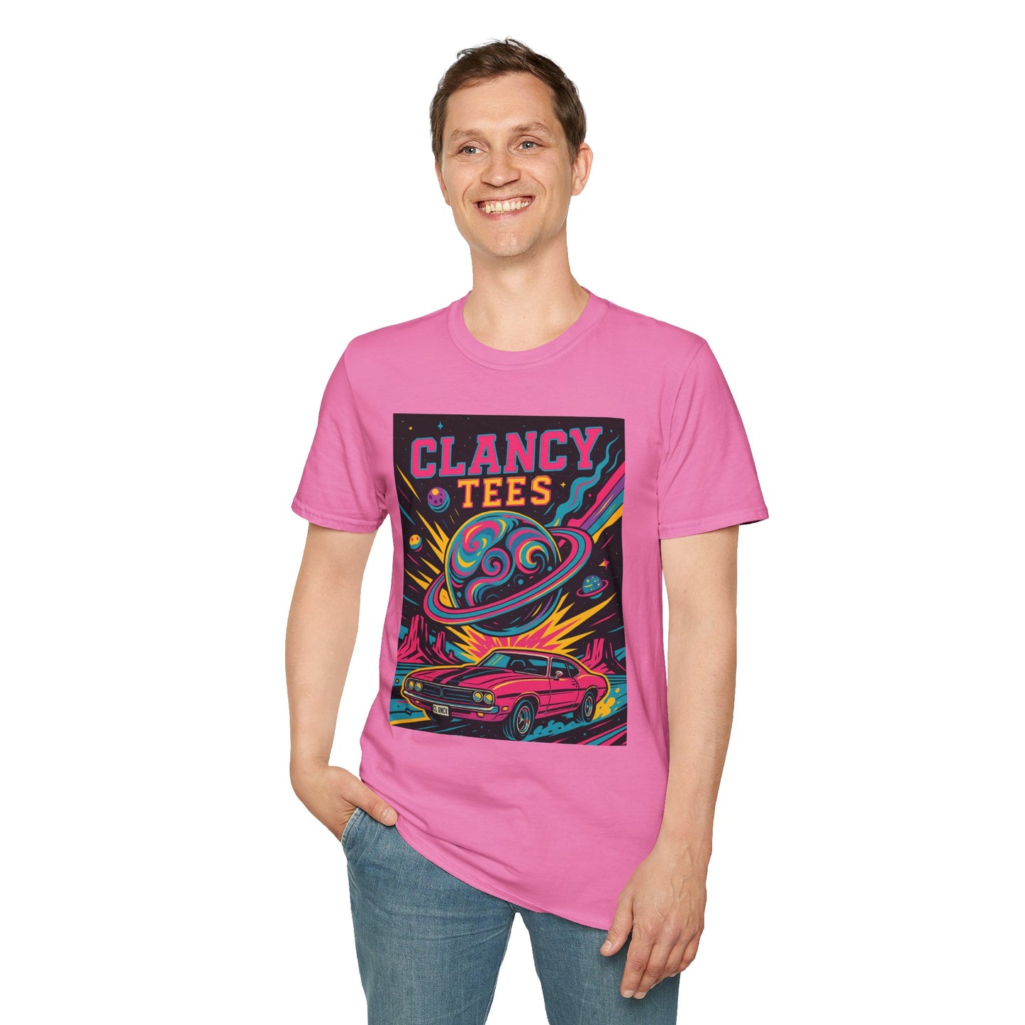 Retro UFO Car Crash Shirt – Clancy Tees Vaporwave Space Tee – Gift for Sci-Fi Fans, Vintage Car Lovers, Alien Believers, and 80s Aesthetic Addicts