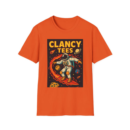 Astronaut Surfing T-Shirt – Outer Space Surfer Tee – Gift for Sci-Fi Beach Bums, Stoner Surfers, and Cosmic Wave Riders