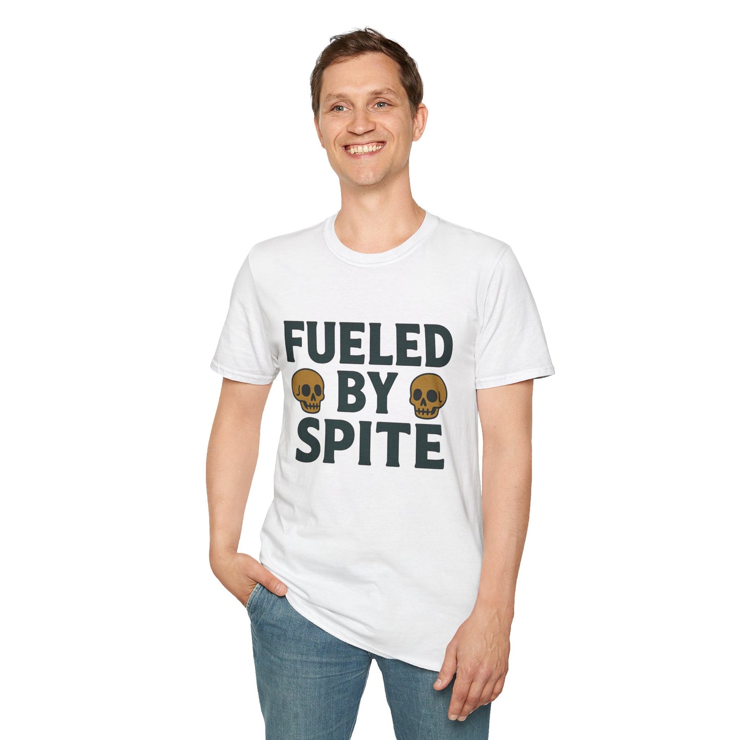 Fueled by Spite Unisex Softstyle T-Shirt, Funny Graphic Tee, Goth Aesthetic Shirt, Gifts for Spiteful Friends, Casual Wear