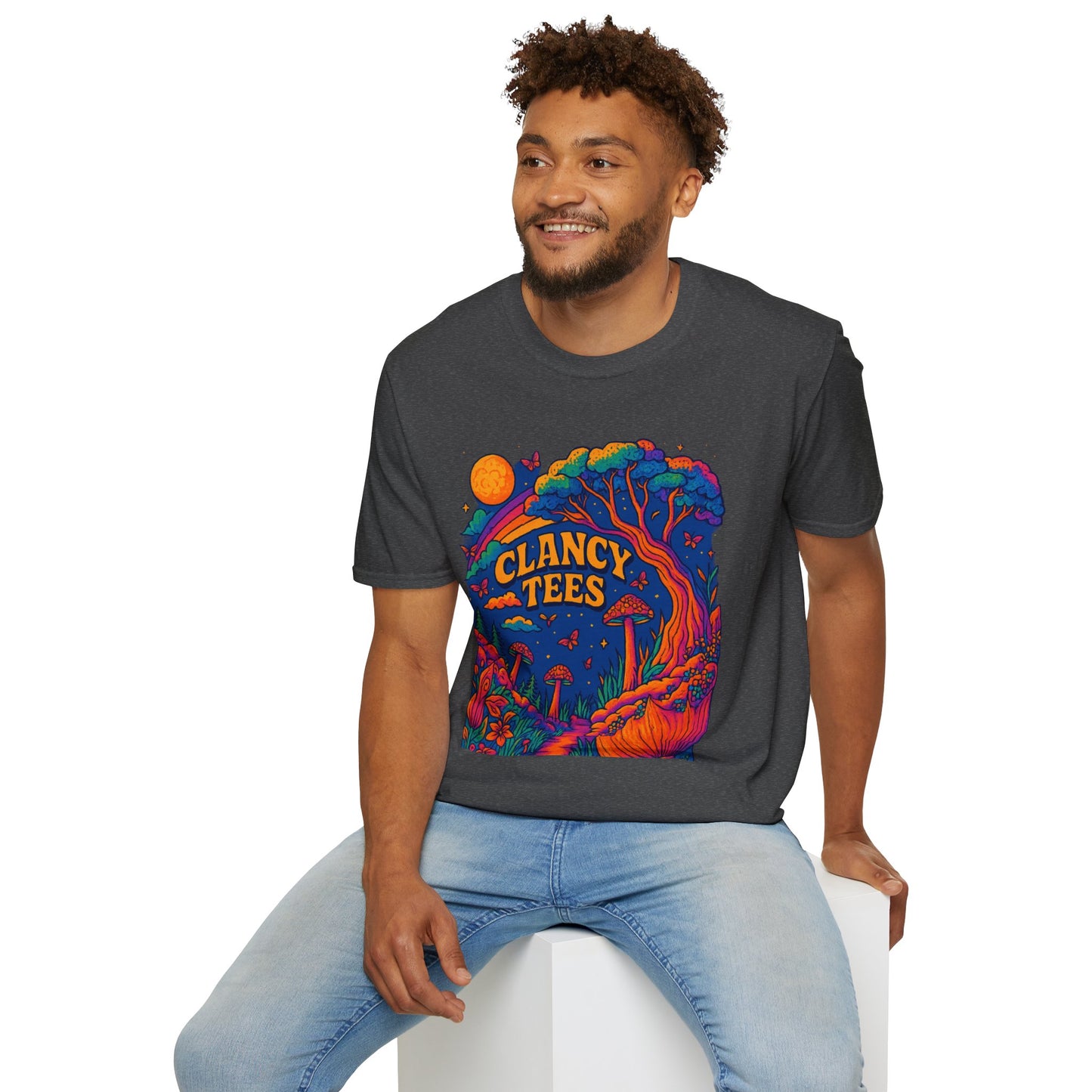 Colorful Nature-Themed Unisex Softstyle T-Shirt - Bohemian Vibe, Perfect for Festivals, Gift for Nature Lovers, Casual Wear, Clancy Tees