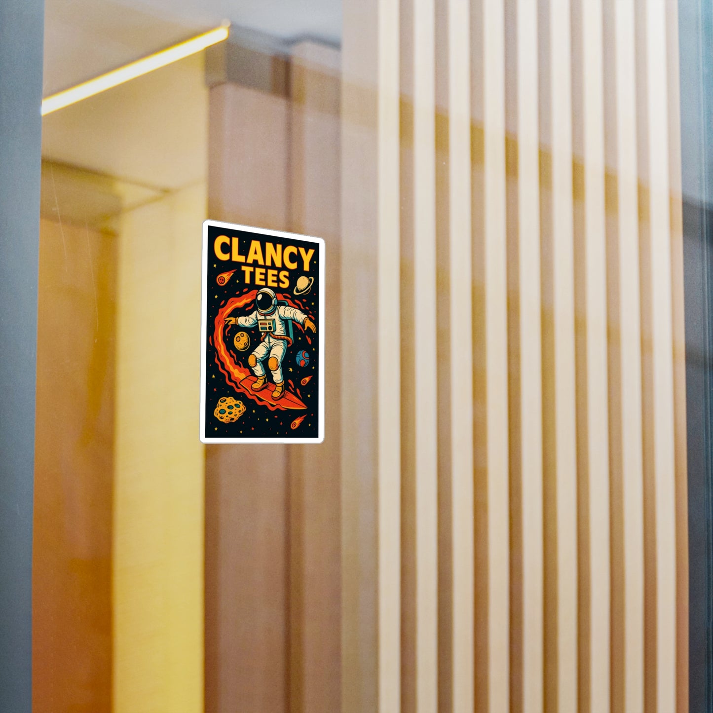 ClancyTees Astronaut Surfer Sticker – Kiss Cut Vinyl Decal, Space Artwork, Retro Sci Fi Aesthetic, Gift for Cosmic Dreamers