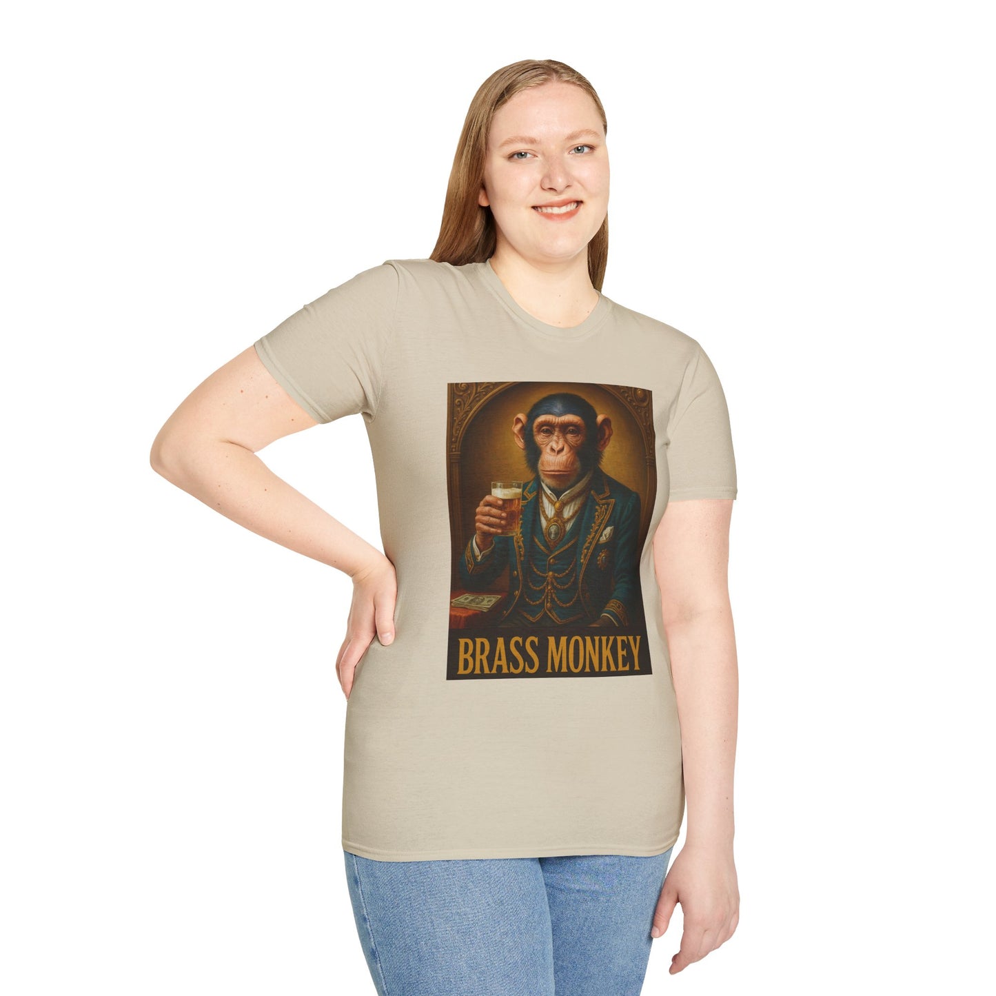 Brass Monkey T-Shirt Funny Retro Monkey Drinking Tee | Gift for Whiskey Lovers | Classy Drunk Humor Shirt | Animal Drinking Party Tee