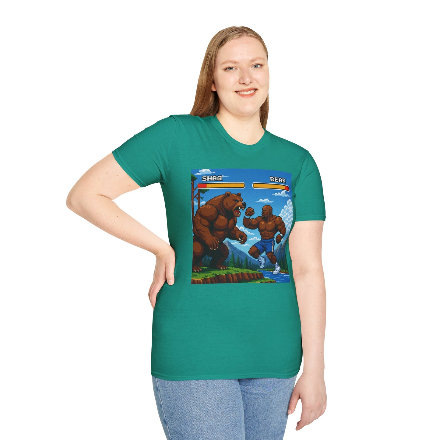 Shaq vs Bear Funny T-Shirt | Retro Arcade Fighter Tee | Gift for Gamers & 90s Kids | Weird Animal Combat Shirt