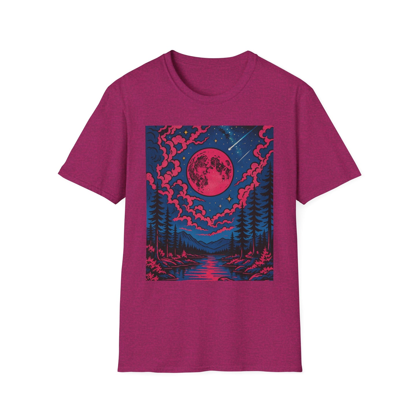 Trippy Red Moon Forest T-Shirt – Surreal Nature Graphic Tee • Psychedelic Night Sky Shirt • Gildan Softstyle® Unisex • Gift for Nature Lovers