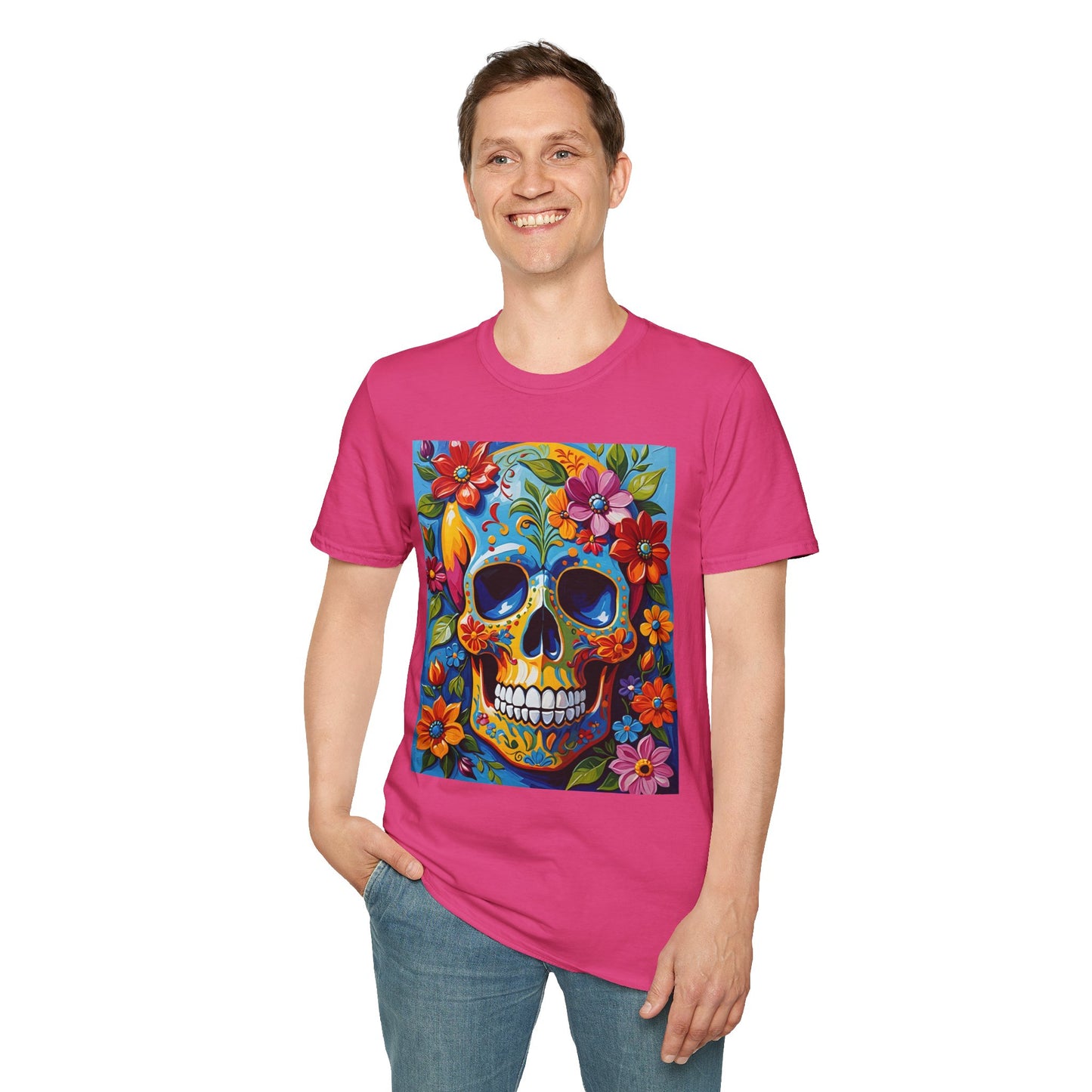 Floral Sugar Skull Shirt – Colorful Skull with Flowers Tee – Gift for Art Lovers, Halloween Fans, and Bold Statement Outfit Seekers