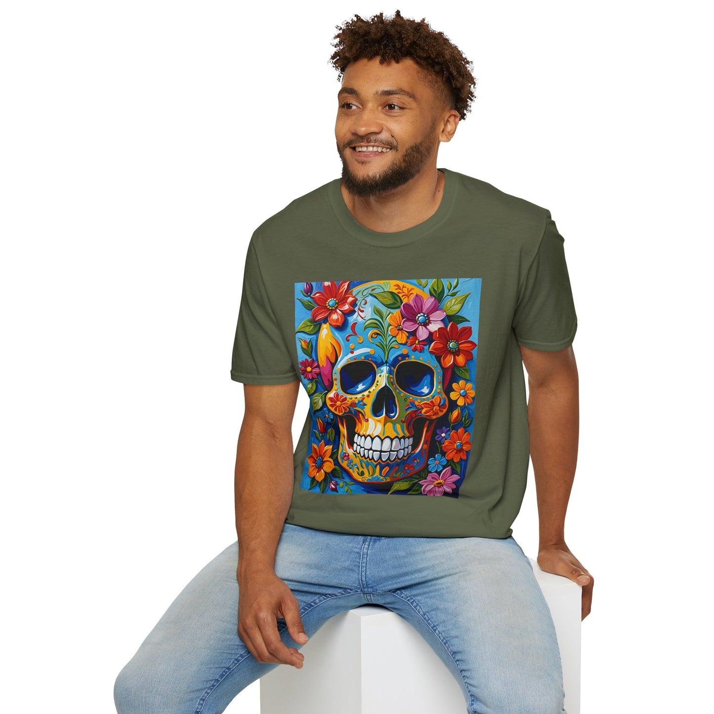 Floral Sugar Skull Shirt – Colorful Skull with Flowers Tee – Gift for Art Lovers, Halloween Fans, and Bold Statement Outfit Seekers