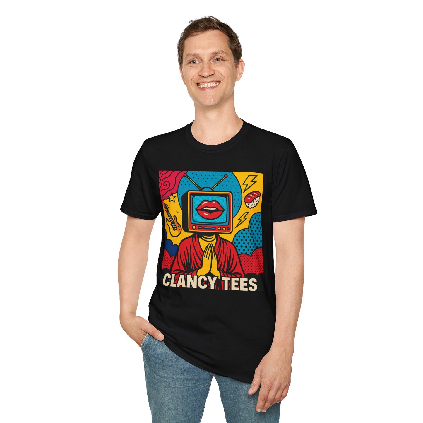 Pop Art TV Head T Shirt for Creatives Graphic Tee for Artists Gift for Surreal Art Lovers Unisex Visual Commentary Shirt