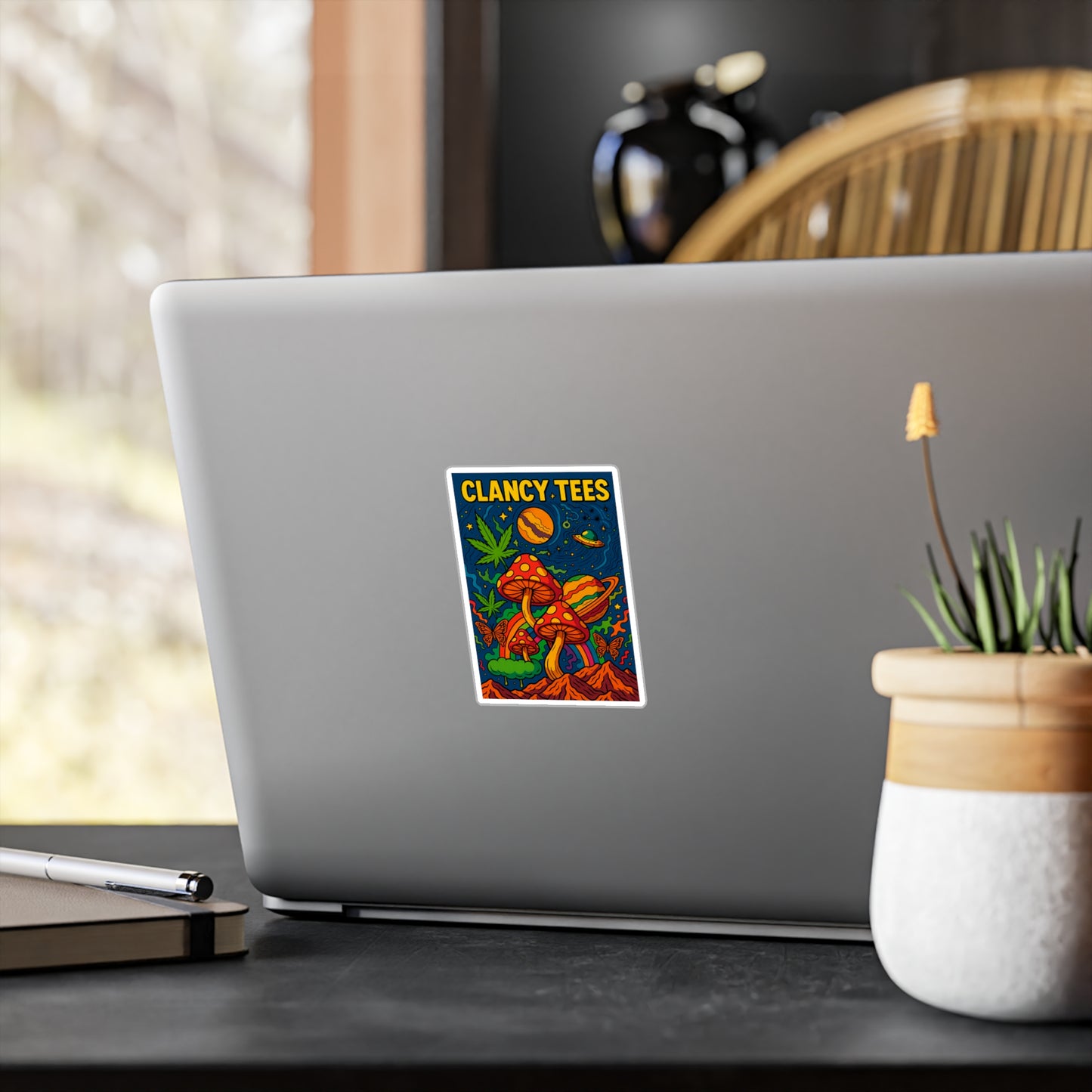 ClancyTees Psychedelic Mushroom Sticker – Kiss Cut Vinyl Decal, Trippy Space Artwork, Bold Retro Aesthetic, Gift for Stoner Friends