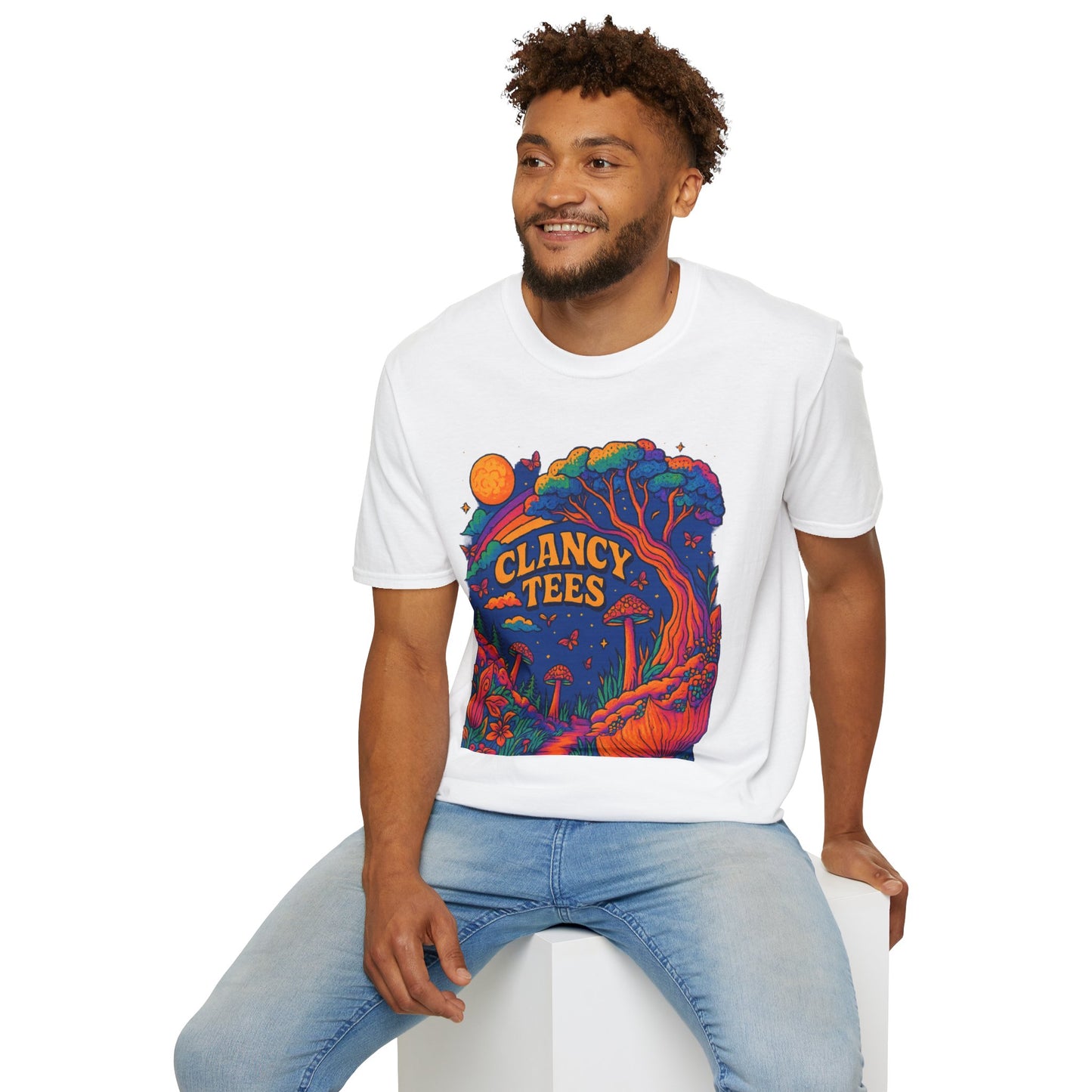 Colorful Nature-Themed Unisex Softstyle T-Shirt - Bohemian Vibe, Perfect for Festivals, Gift for Nature Lovers, Casual Wear, Clancy Tees