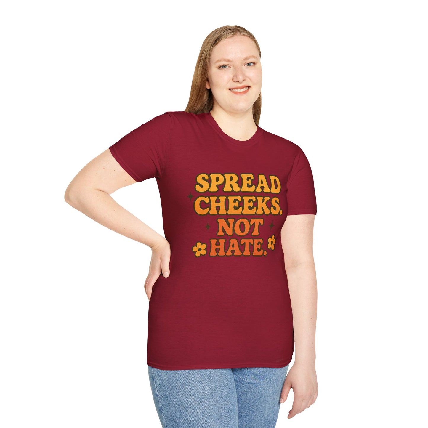 Spread Cheeks Not Hate Shirt – Funny Retro Naughty Hippie Tee for Adults – Gift for Freaky Friends, Sarcastic Souls, and Wild Peace Lovers