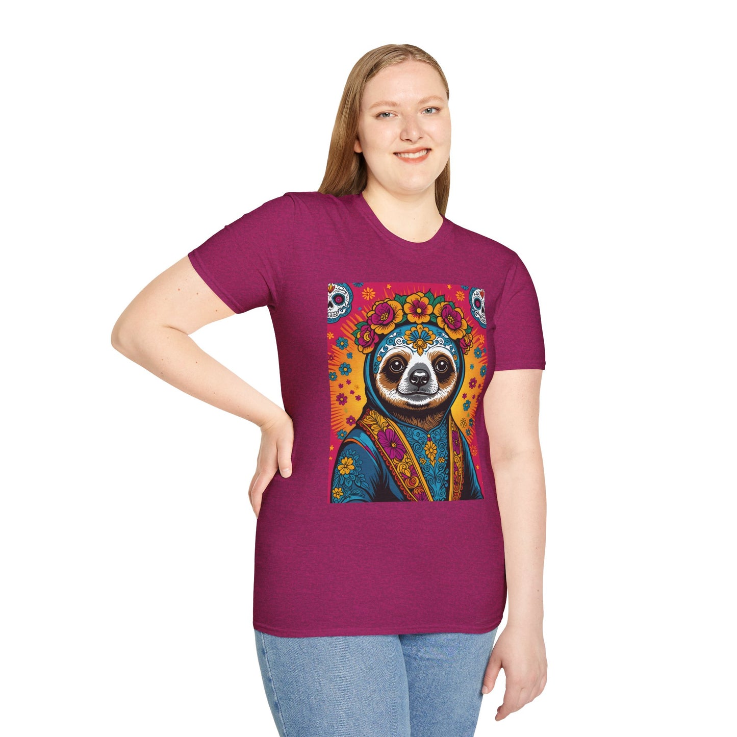 Boho Sloth T Shirt Trippy Animal Graphic Tee Colorful Festival Top Gift for Sloth Lovers