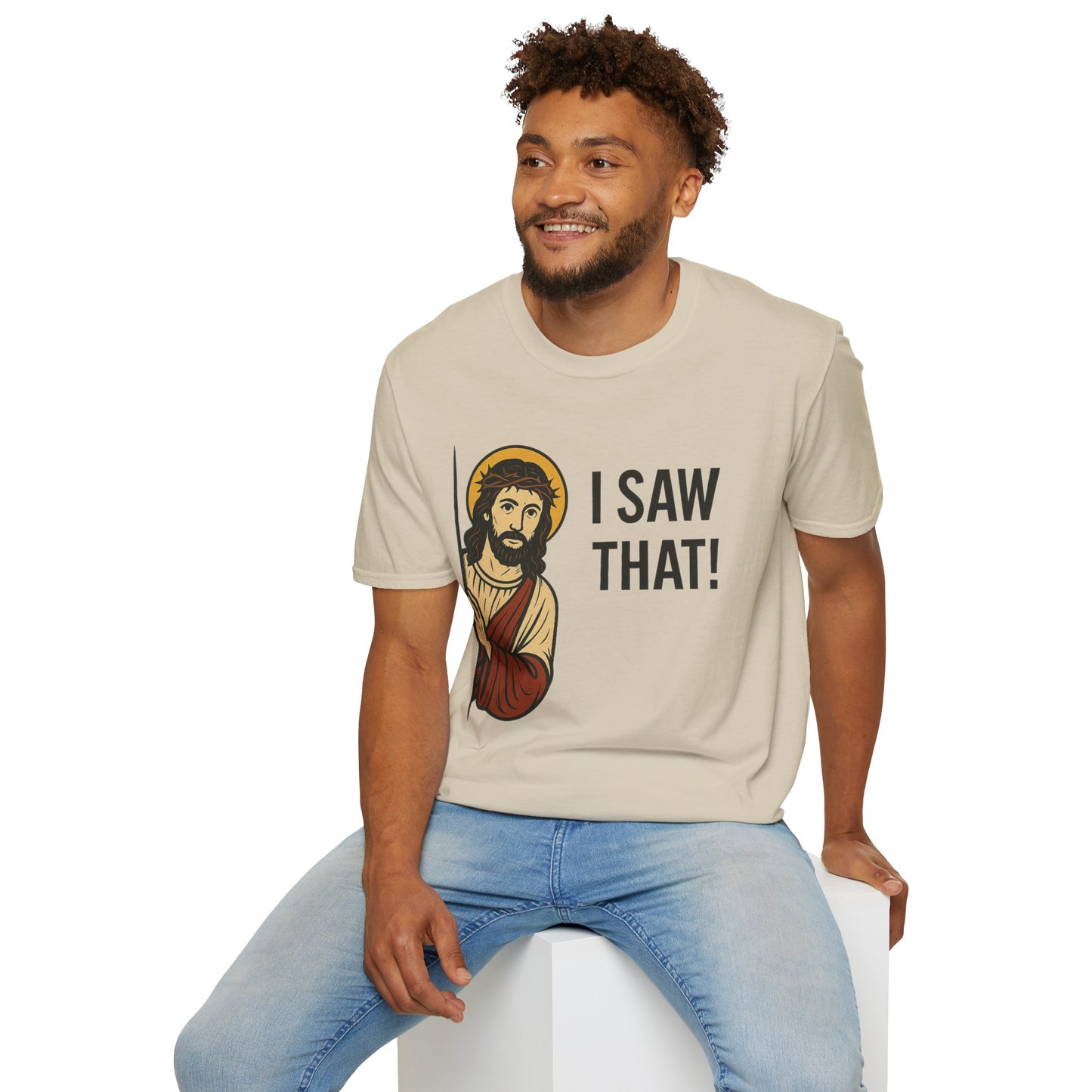 Funny Jesus Watching Shirt – I Saw That Religious Humor Tee – Christian Meme Graphic Tee – Gift for Church Friends and Sinners Alike