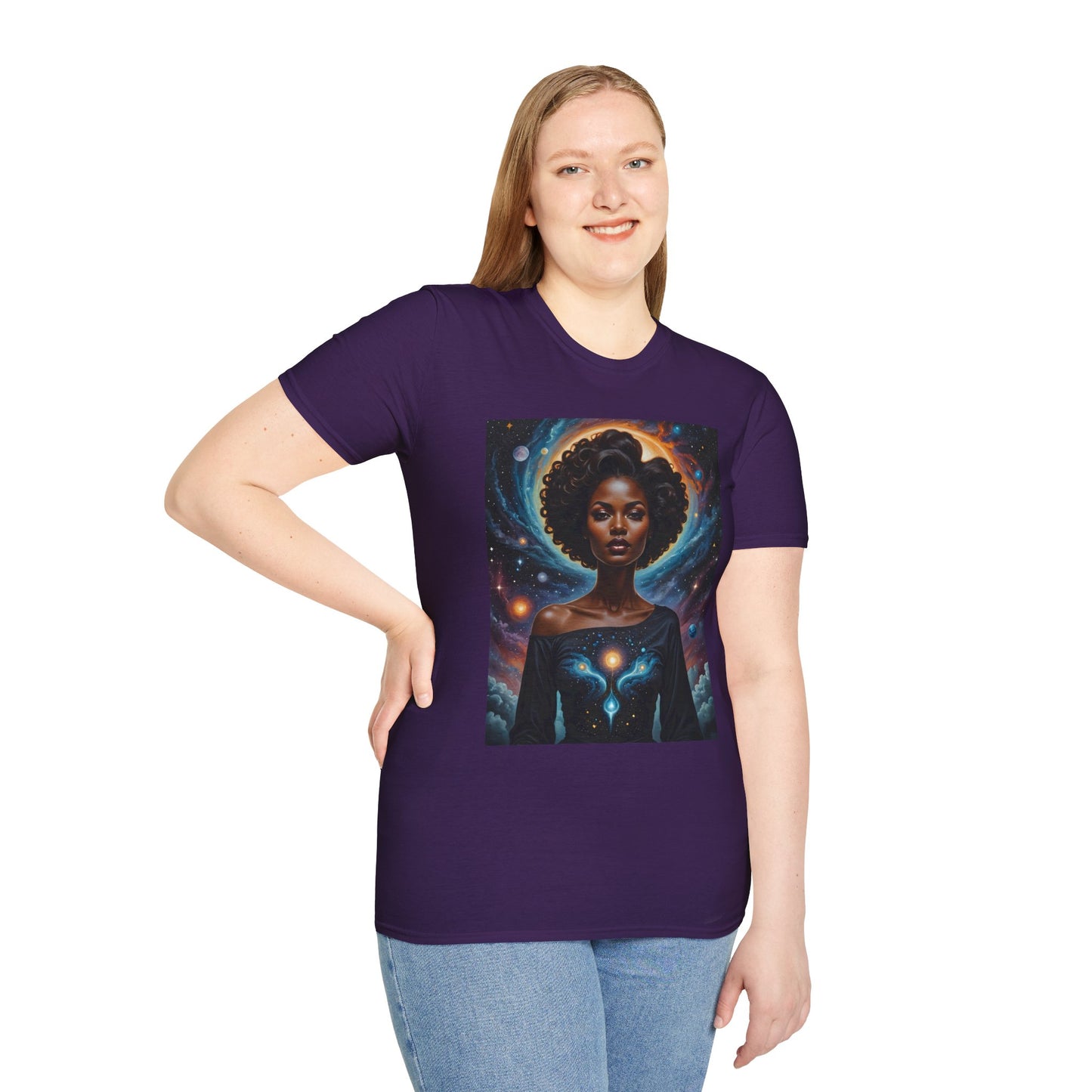 Afrofuturist Cosmic Energy T-Shirt – Celestial Power Graphic Tee, Spiritual Galaxy Shirt, Gift for Astrology Fans, Vibrant Universe Artwork