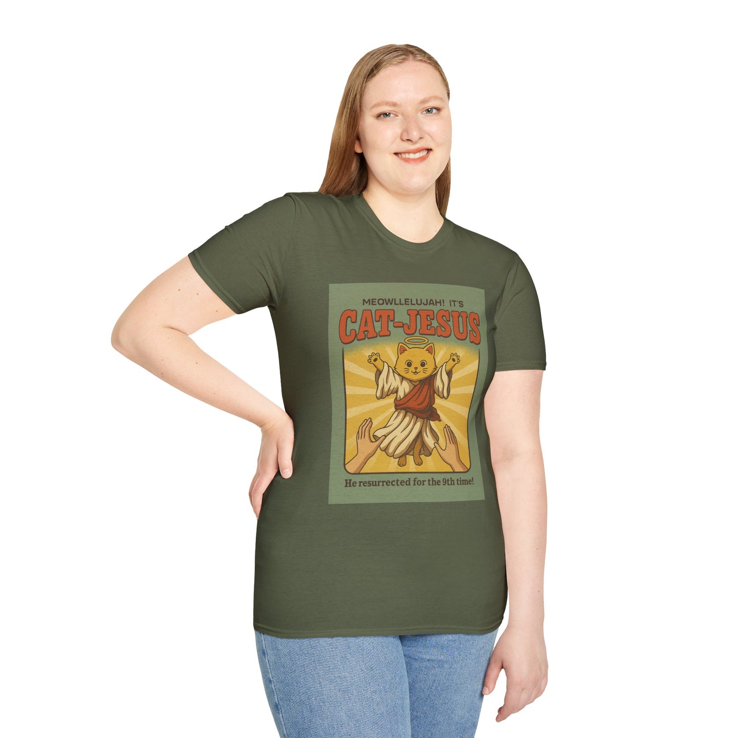 Cat Jesus Funny Resurrected Cat Shirt Meow Hallelujah Tee for Cat Lovers Faith and Felines Fans of Holy Humor and Nine Lives Resurrection Gags