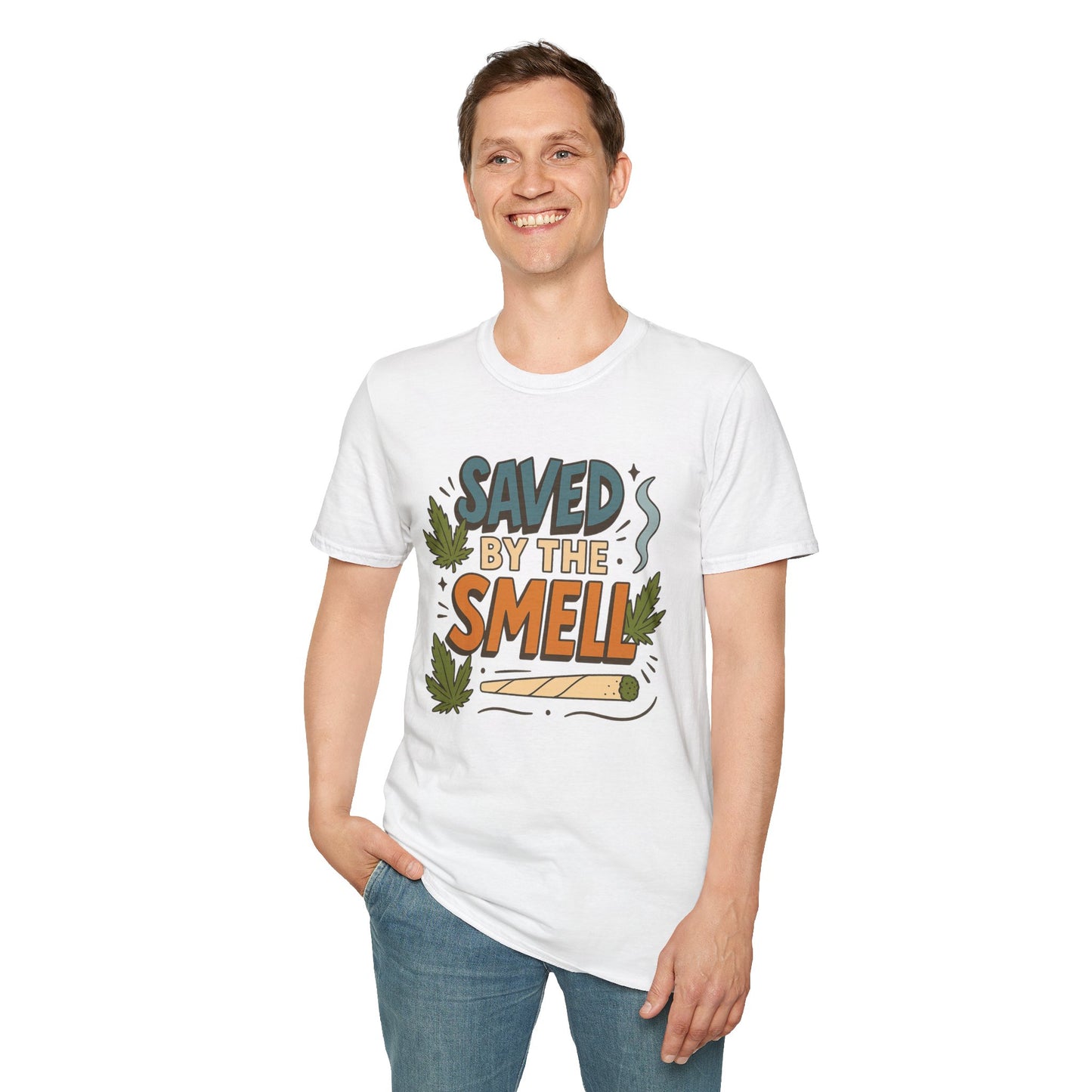 Funny Cannabis Saved by the Smell T-Shirt, Unisex Softstyle Tee, Gift for Stoners, Humor Apparel, Casual Wear, Cool Graphic Tee