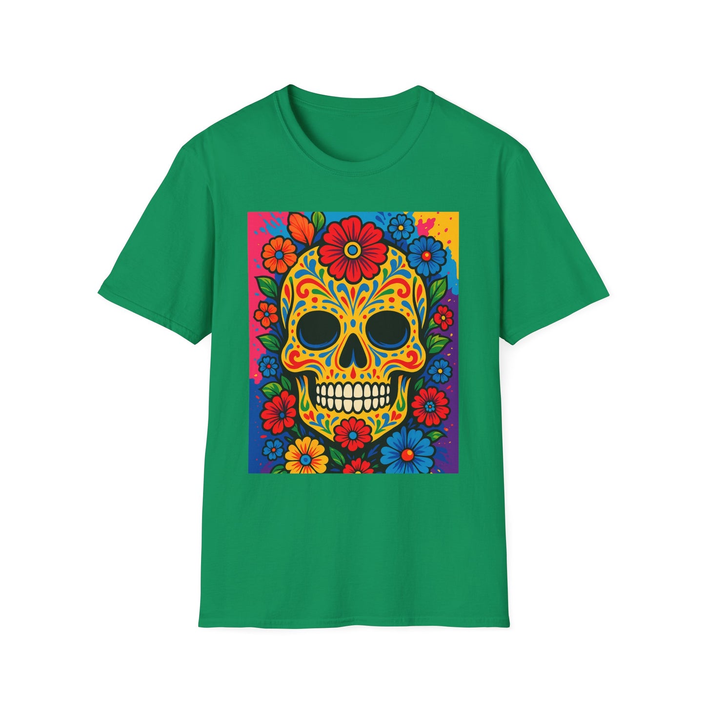 Colorful Sugar Skull Shirt | Day of the Dead Graphic Tee | Gift for Tattoo Lovers & Art Fans | Floral Skull T-Shirt