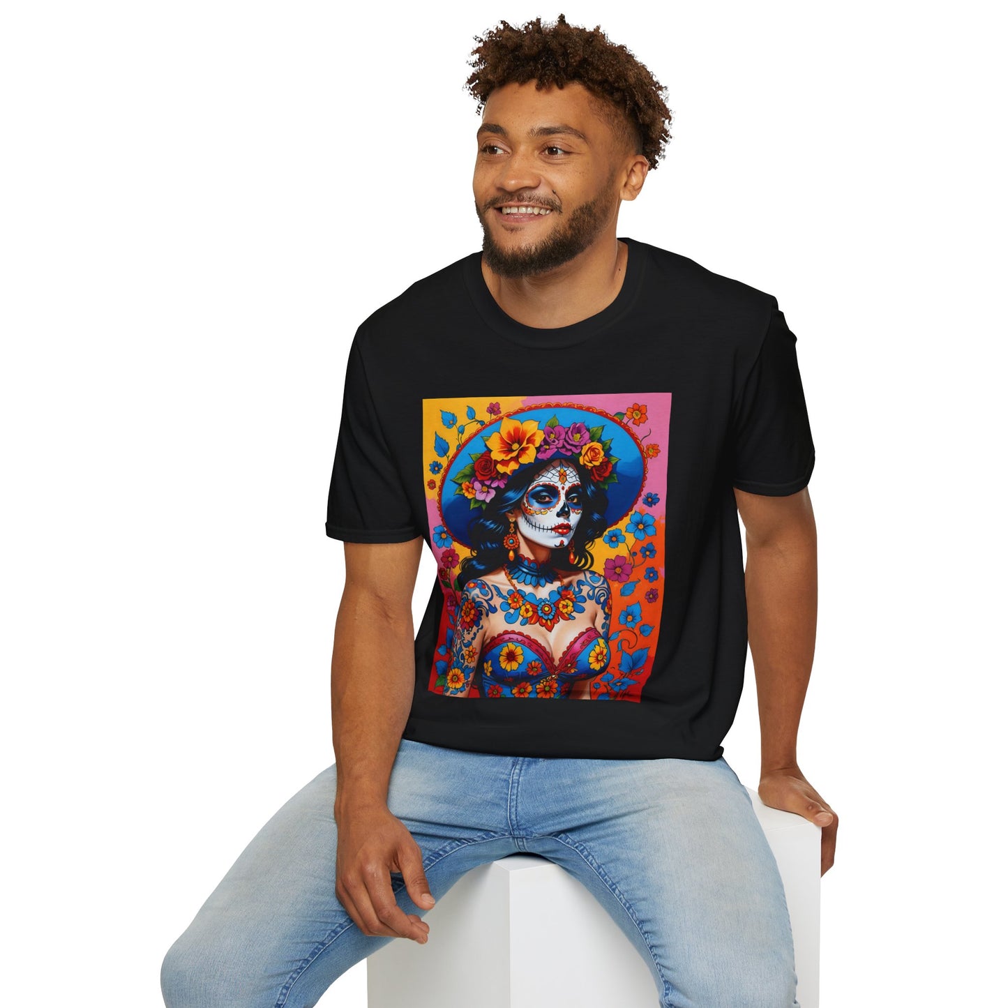 Sugar Skull T-Shirt – Día de los Muertos Art Tee – Gift for Goth Aesthetic Fans, Colorful Skull Lovers, and Tattoo-Inspired Fashion