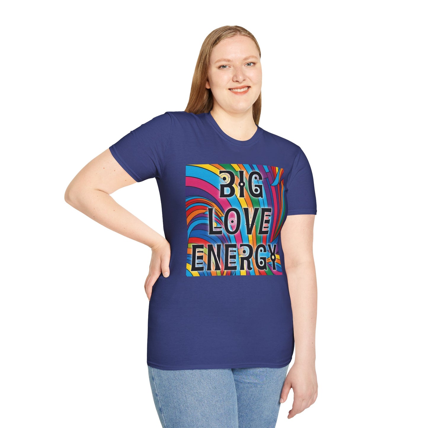 Big Love Energy Shirt – Colorful Retro Pride Rainbow Tee with Bold Positive Message – Gift for Optimists, LGBTQ Friends, and Love-First People