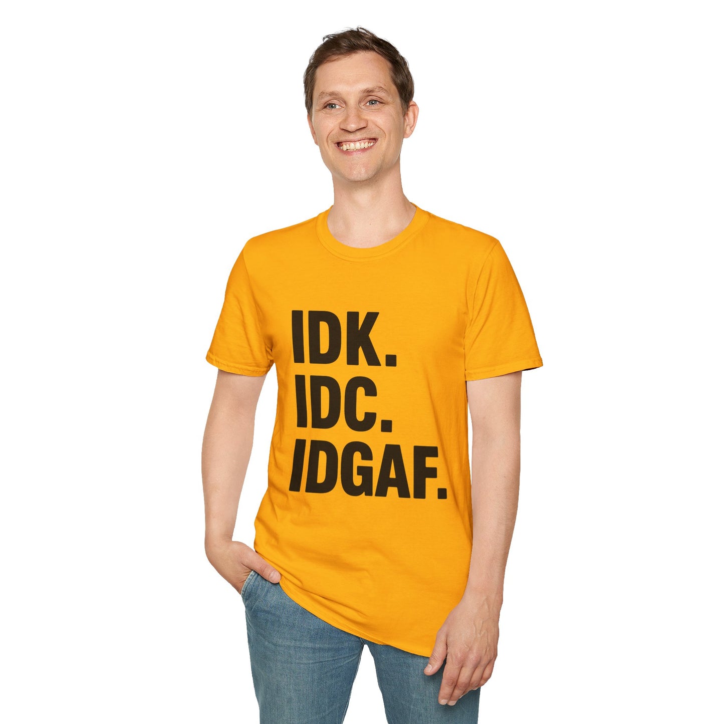 IDK IDC IDGAF Shirt – Funny Acronym T-Shirt with Sarcastic Attitude – Bold Minimalist Graphic Tee for Emotionally Done People