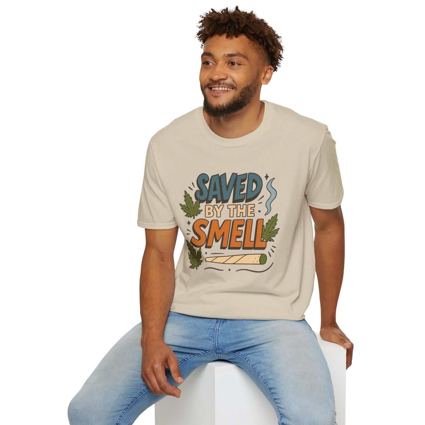 Funny Cannabis Saved by the Smell T-Shirt, Unisex Softstyle Tee, Gift for Stoners, Humor Apparel, Casual Wear, Cool Graphic Tee