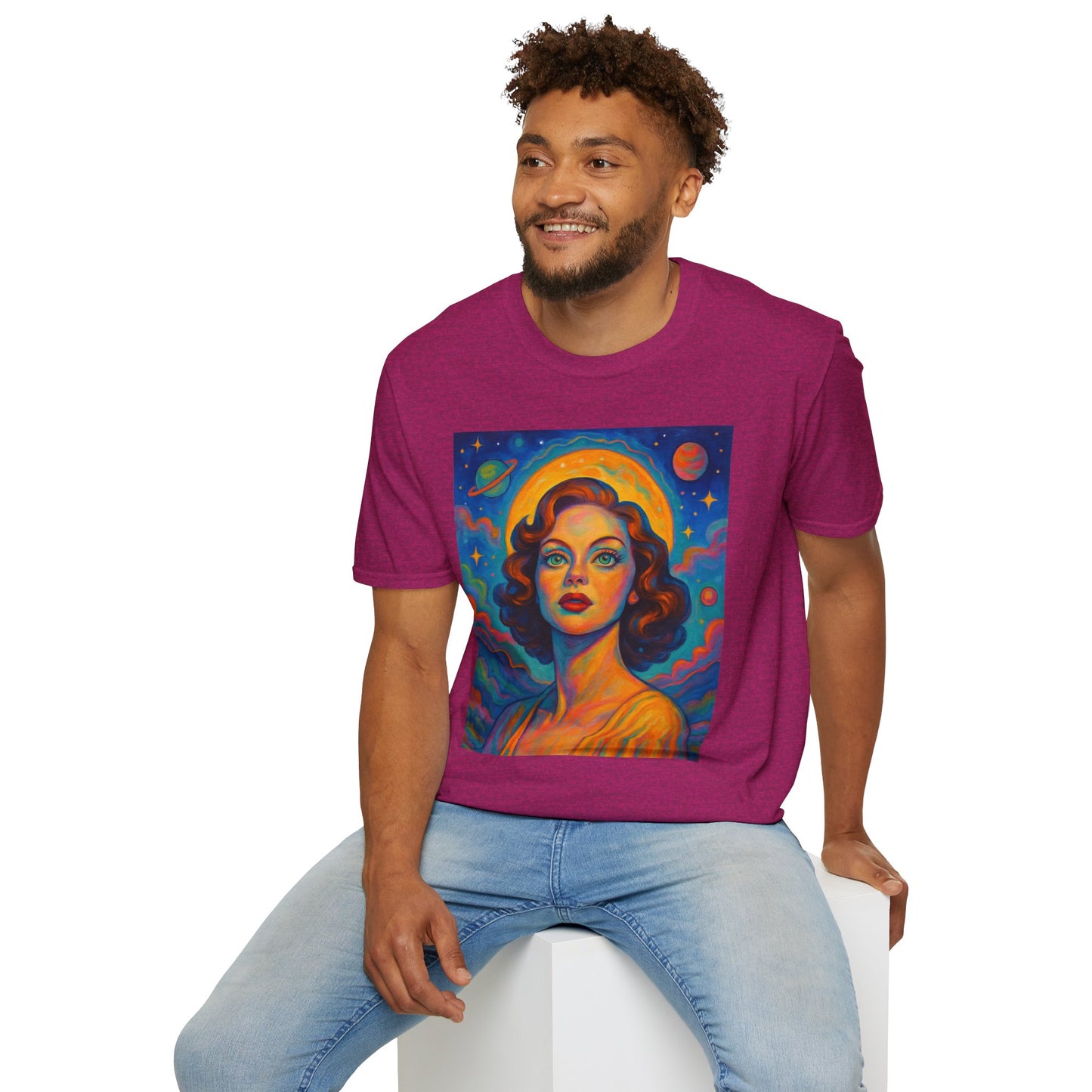 Retro Space Girl T Shirt Vintage Sci Fi Beauty Psychedelic Pop Art Galaxy Babe Tee Gift for Star Gazers Cosmic Fashion Astronaut Dreamwear