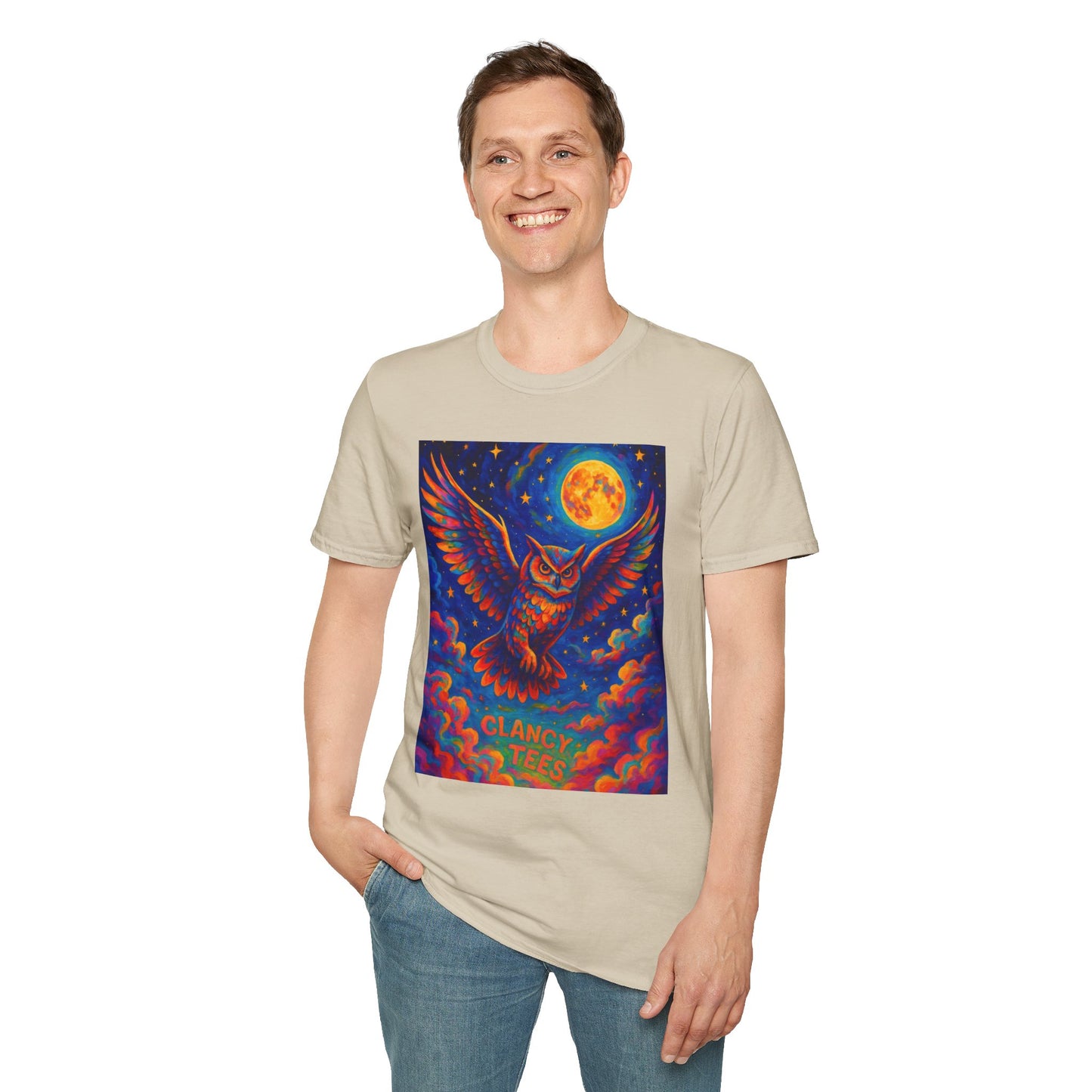 Psychedelic Owl T-Shirt Trippy Full Moon Graphic Tee | Surreal Bird Aesthetic Shirt | Gift for Dreamers and Night Owls | Bold Fantasy Art Top