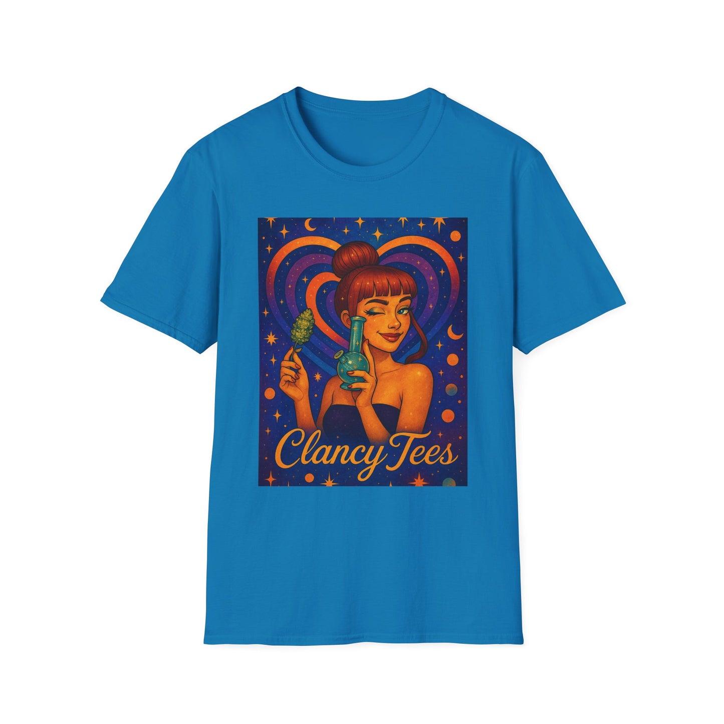 Cosmic Stoner Girl Art T-Shirt, Vintage Style Tee, Fun Summer Shirt, Gift for Art Lovers, Cute Graphic Tee, Unique Casual Wear