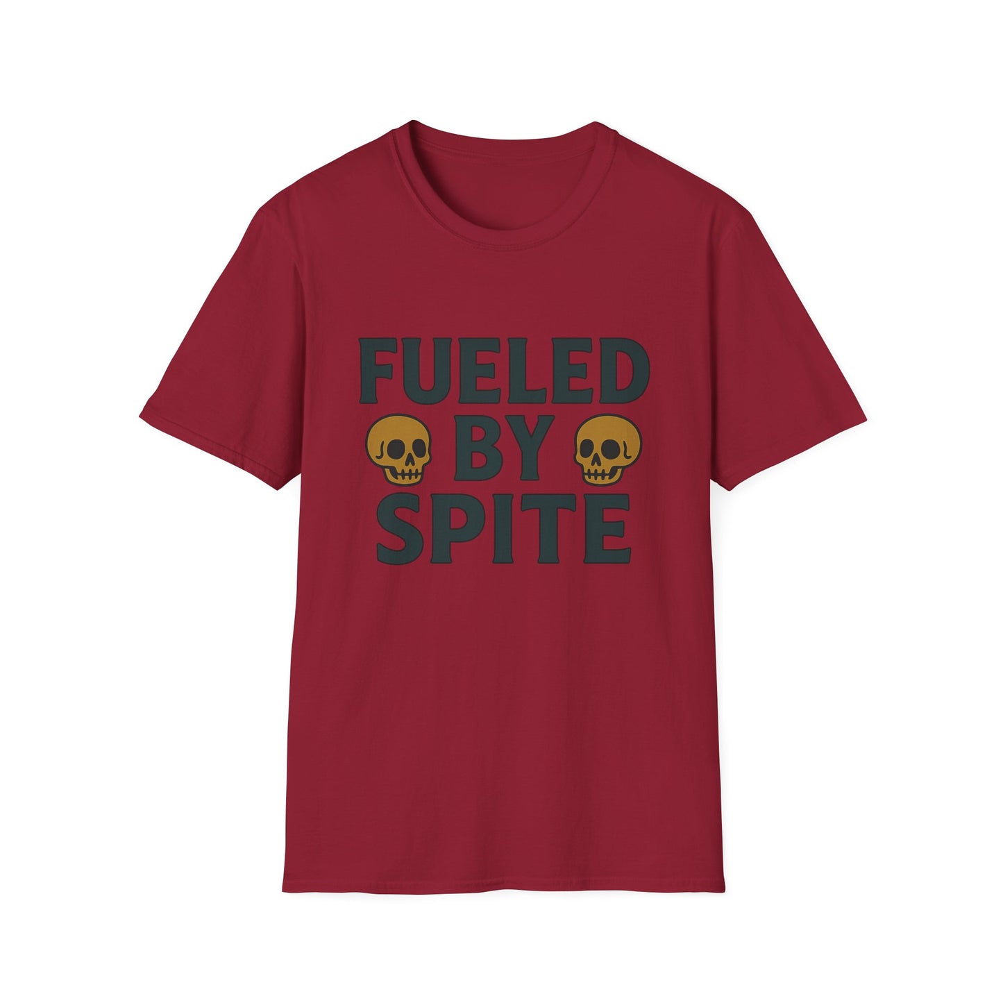 Fueled by Spite Unisex Softstyle T-Shirt, Funny Graphic Tee, Goth Aesthetic Shirt, Gifts for Spiteful Friends, Casual Wear