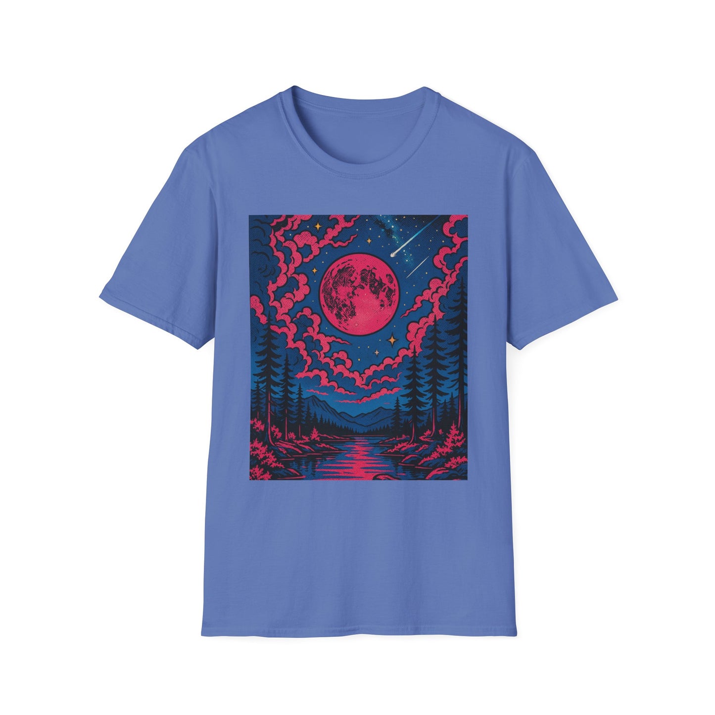 Trippy Red Moon Forest T-Shirt – Surreal Nature Graphic Tee • Psychedelic Night Sky Shirt • Gildan Softstyle® Unisex • Gift for Nature Lovers