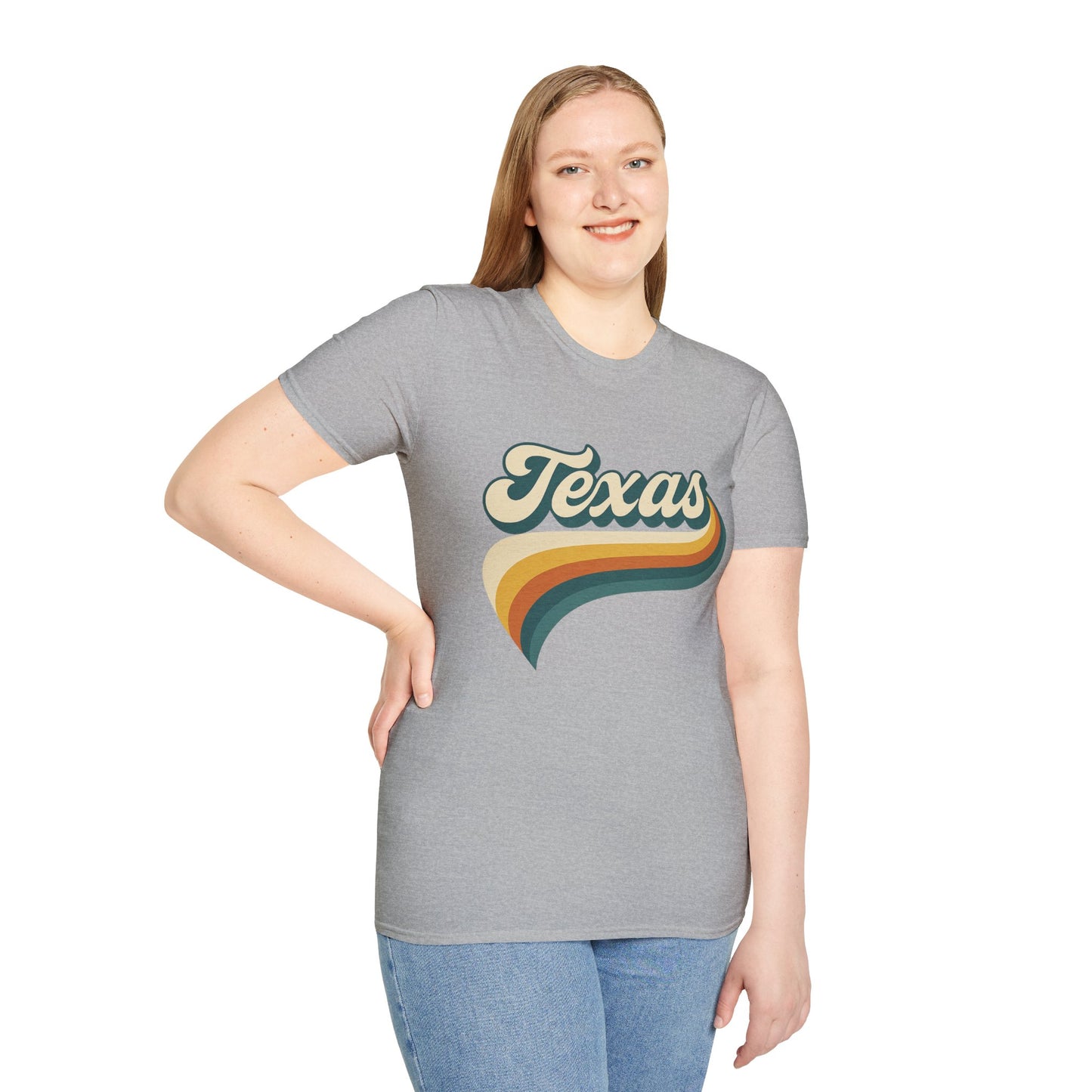 Retro Texas Shirt – Vintage Style Texas Wave Tee • Gildan Softstyle® Unisex Comfort • Gift for Texans • Groovy Southern State Pride Shirt