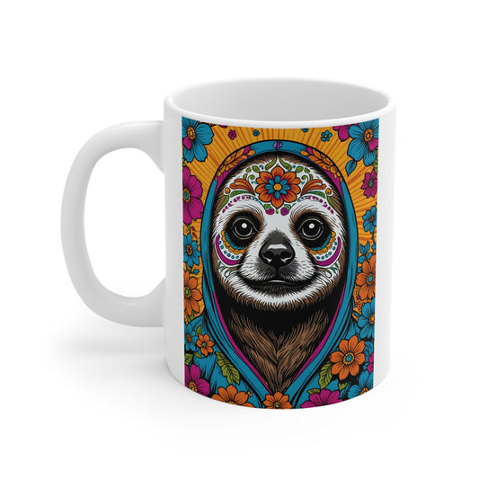 Colorful Sloth Coffee Mug 11oz Ceramic Cup Day Of The Dead Inspired Drinkware Vibrant Floral Artwork Unique Animal Design For Coffee Tea And More