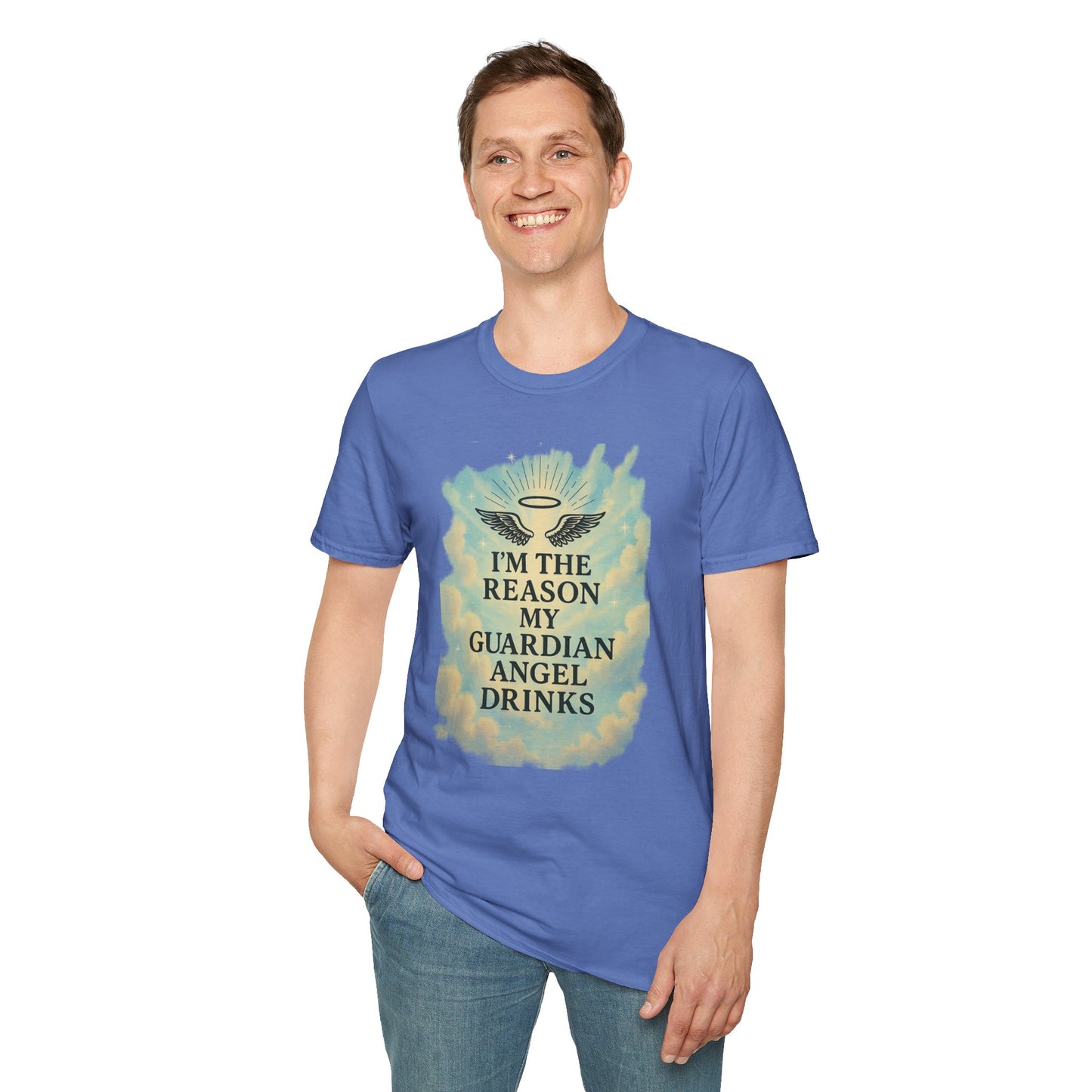 Unisex Softstyle T-Shirt, Funny Guardian Angel Tee, Unique Gift for Friends, Humor Shirt, Casual Wear, Perfect for Holidays