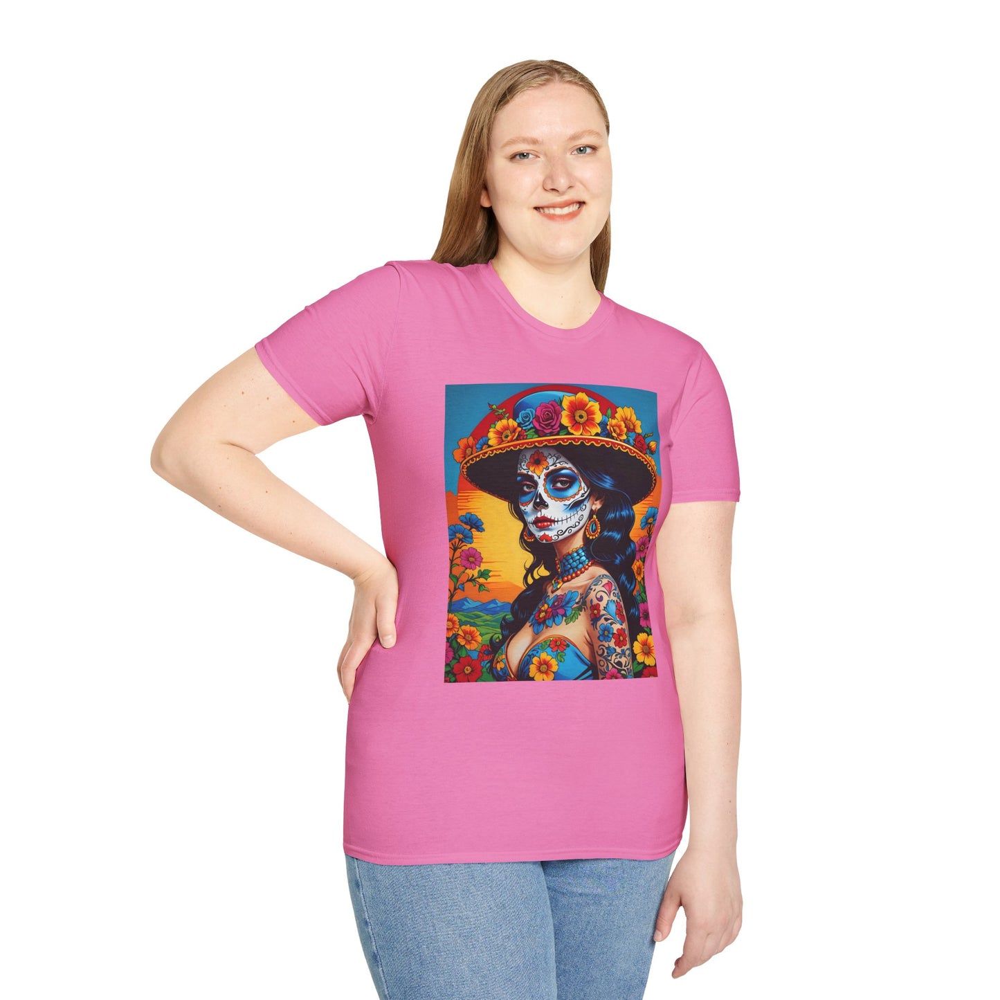Sugar Skull Tattoo T-Shirt – Día de los Muertos Art Tee – Gift for Skull Art Fans, Tattoo Addicts, and Alternative Fashion Collectors