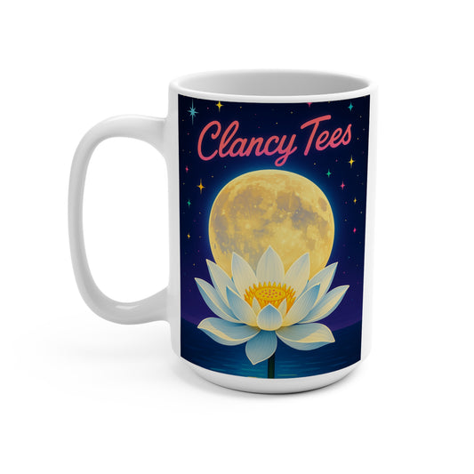 Moon Lotus Ceramic Mug 15oz Night Sky Coffee Cup Cosmic Flower Design Spiritual Gift For Astrology Lovers