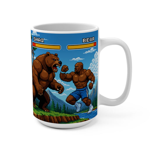 Shaq Vs The Bear Mug Retro Arcade Fighter Cup Funny Pixel Art Coffee Gift