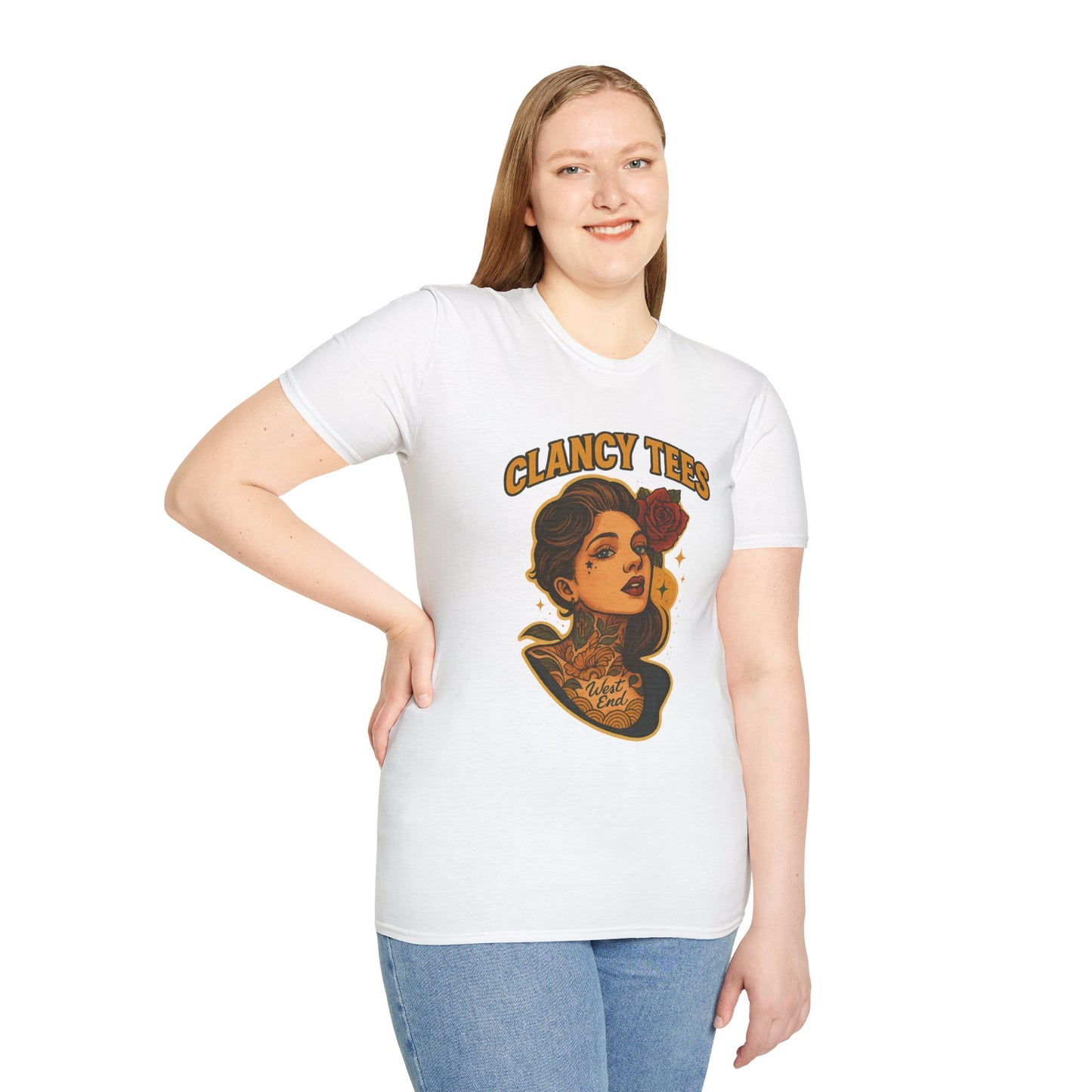 Vintage Tattoo-Inspired Unisex Softstyle T-Shirt, Unique Graphic Tee, Casual Statement Shirt, Perfect Gift for Friends & Festivals