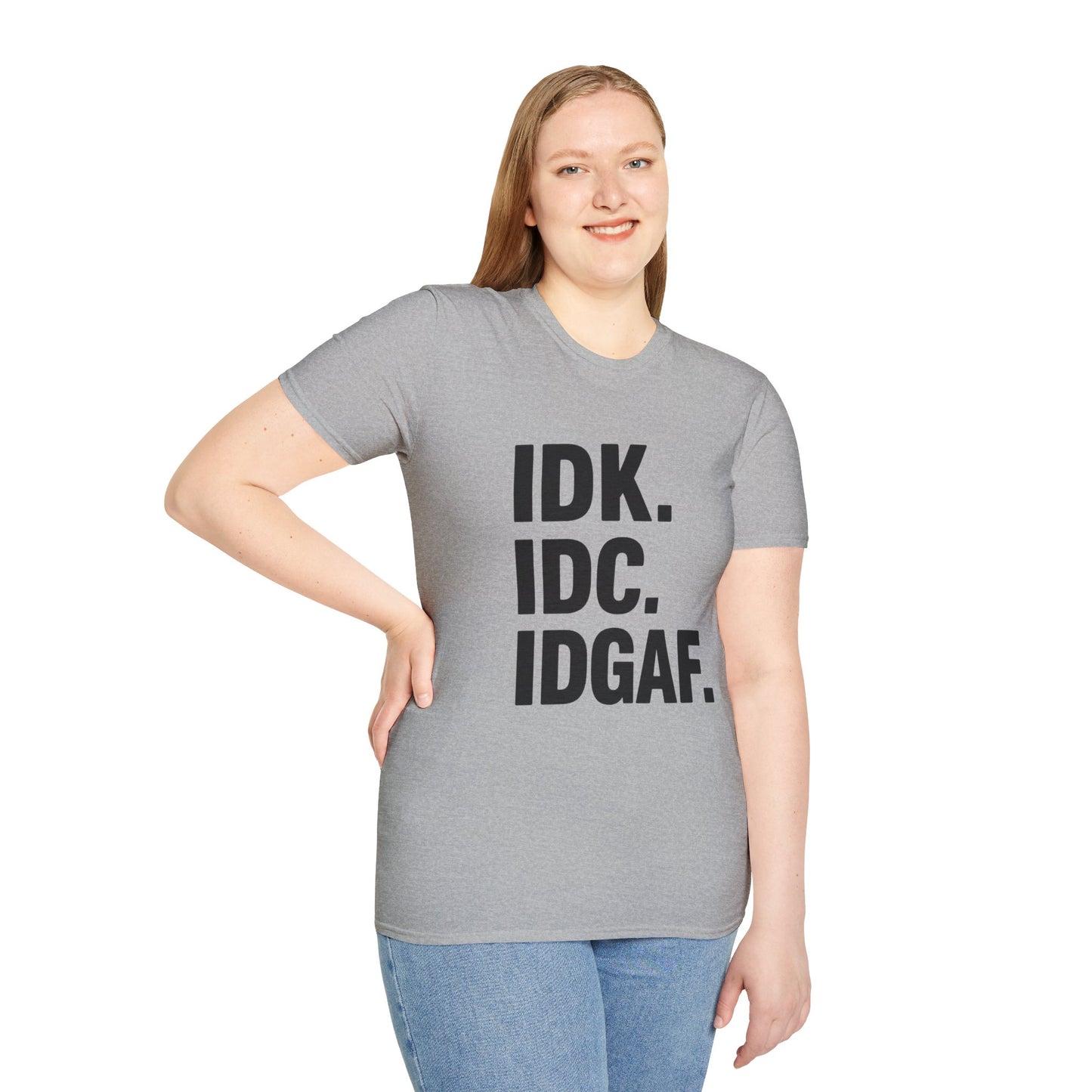 IDK IDC IDGAF Shirt – Funny Acronym T-Shirt with Sarcastic Attitude – Bold Minimalist Graphic Tee for Emotionally Done People