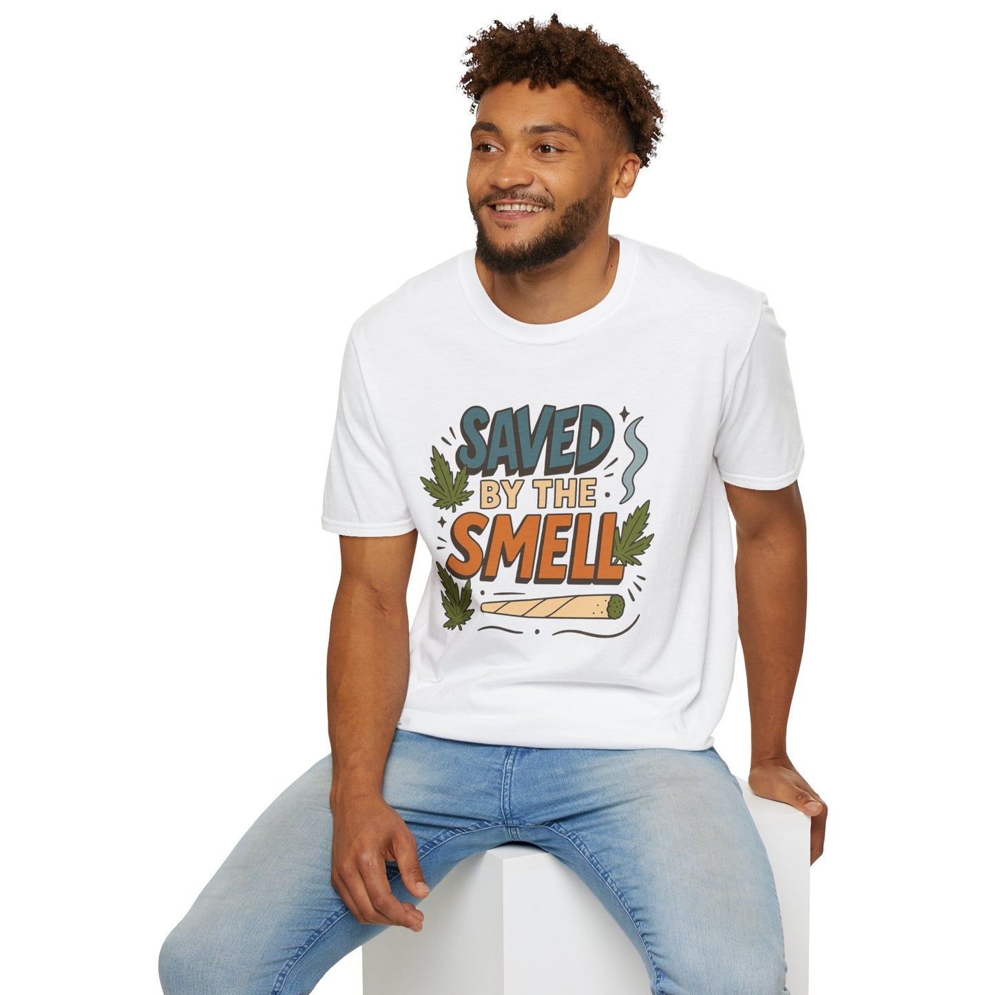 Funny Cannabis Saved by the Smell T-Shirt, Unisex Softstyle Tee, Gift for Stoners, Humor Apparel, Casual Wear, Cool Graphic Tee