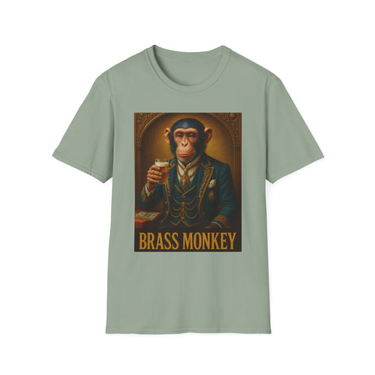 Brass Monkey T-Shirt Funny Retro Monkey Drinking Tee | Gift for Whiskey Lovers | Classy Drunk Humor Shirt | Animal Drinking Party Tee