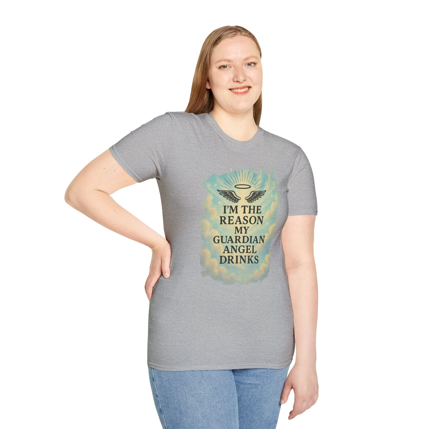 Unisex Softstyle T-Shirt, Funny Guardian Angel Tee, Unique Gift for Friends, Humor Shirt, Casual Wear, Perfect for Holidays