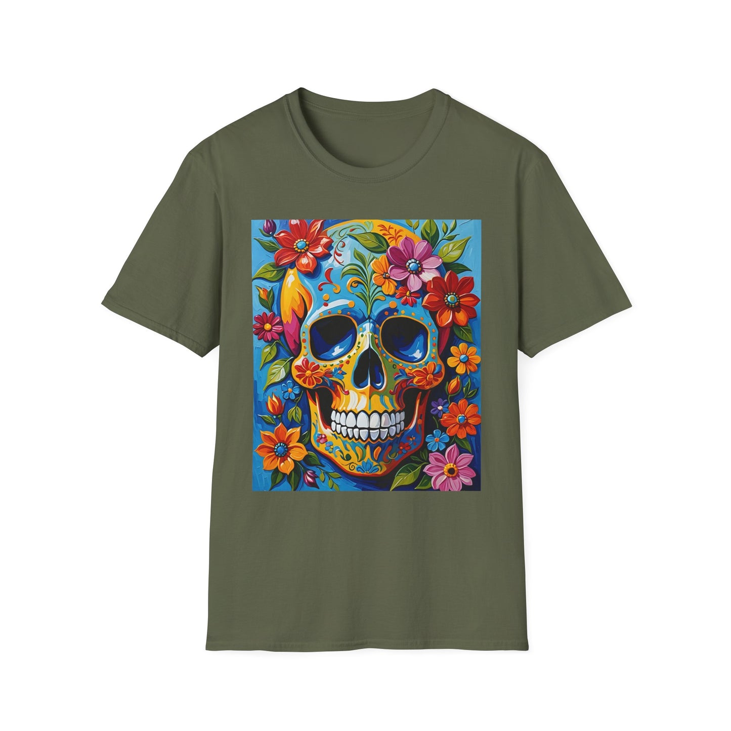 Floral Sugar Skull Shirt – Colorful Skull with Flowers Tee – Gift for Art Lovers, Halloween Fans, and Bold Statement Outfit Seekers
