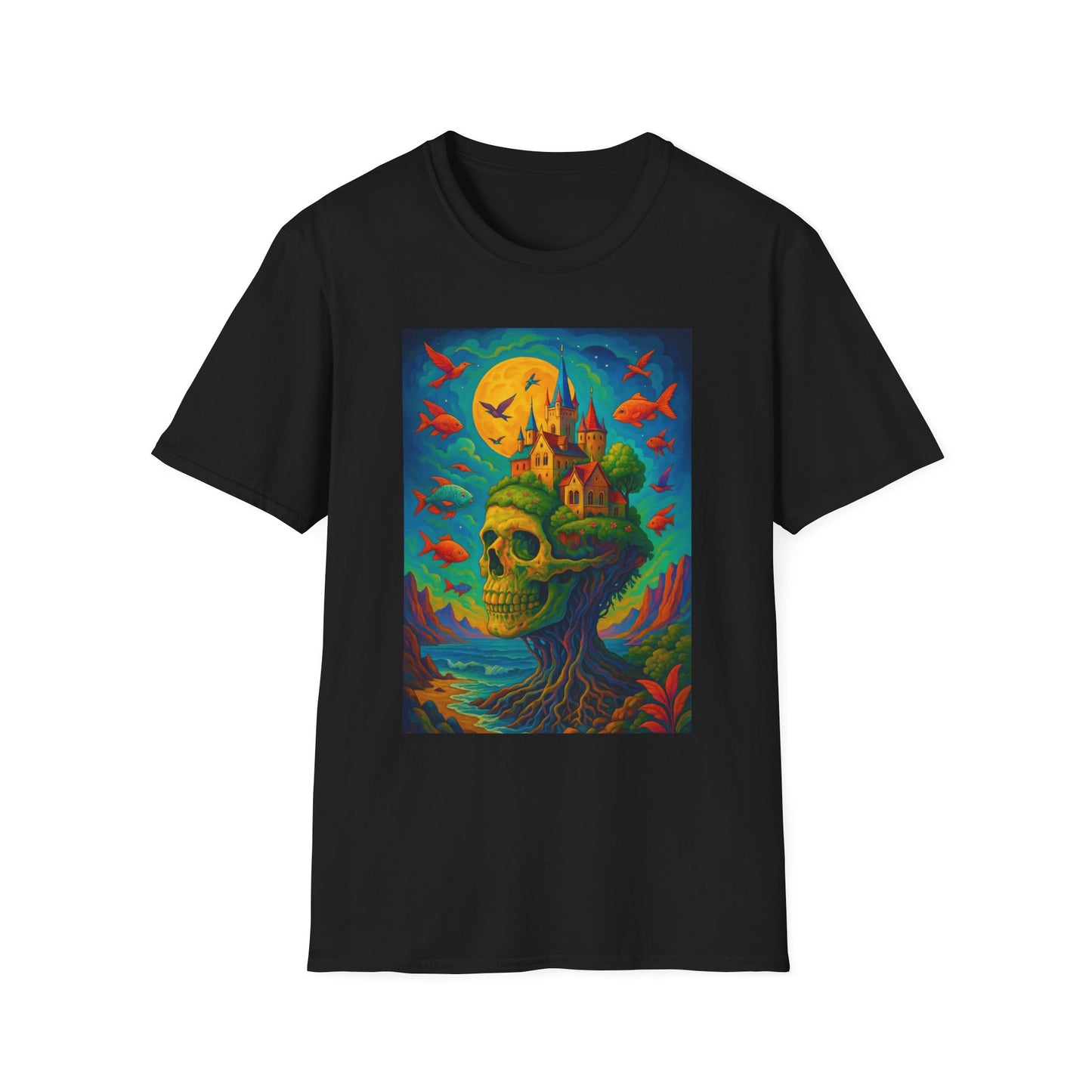 Psychedelic Skull Castle T-Shirt Surreal Fantasy Art Tee | Trippy Gothic Aesthetic Shirt | Gift for Weirdos and Dreamers | Dark Art Forest Top