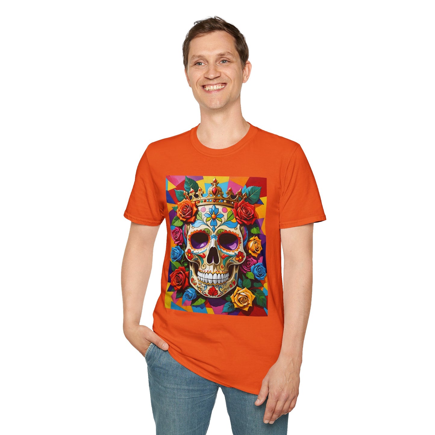 Royal Skull and Roses Shirt – Colorful Crowned Skull Tee – Gift for Halloween Fans, Tattoo Art Collectors, and Bold Fashion Enthusiasts
