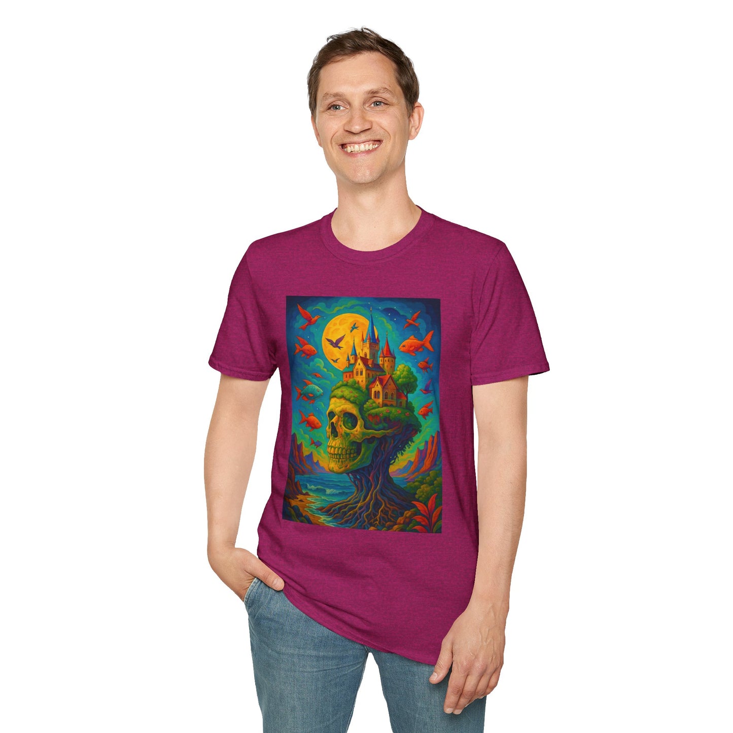 Psychedelic Skull Castle T-Shirt Surreal Fantasy Art Tee | Trippy Gothic Aesthetic Shirt | Gift for Weirdos and Dreamers | Dark Art Forest Top