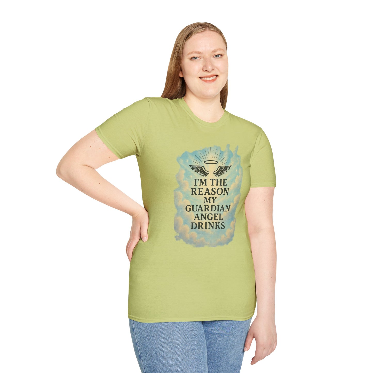 Unisex Softstyle T-Shirt, Funny Guardian Angel Tee, Unique Gift for Friends, Humor Shirt, Casual Wear, Perfect for Holidays