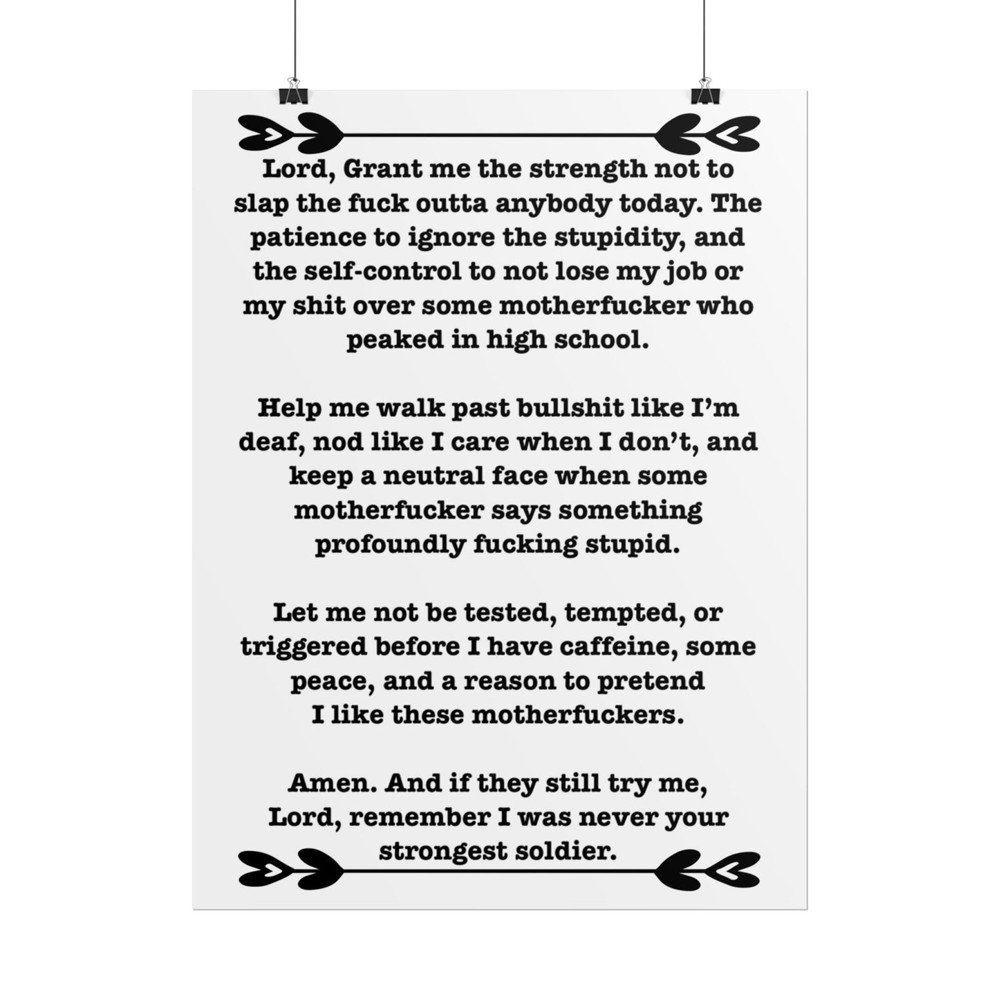 ClancyTees Serenity Prayer Poster Funny Profane Wall Art Office Humor Print Gift for Coworkers