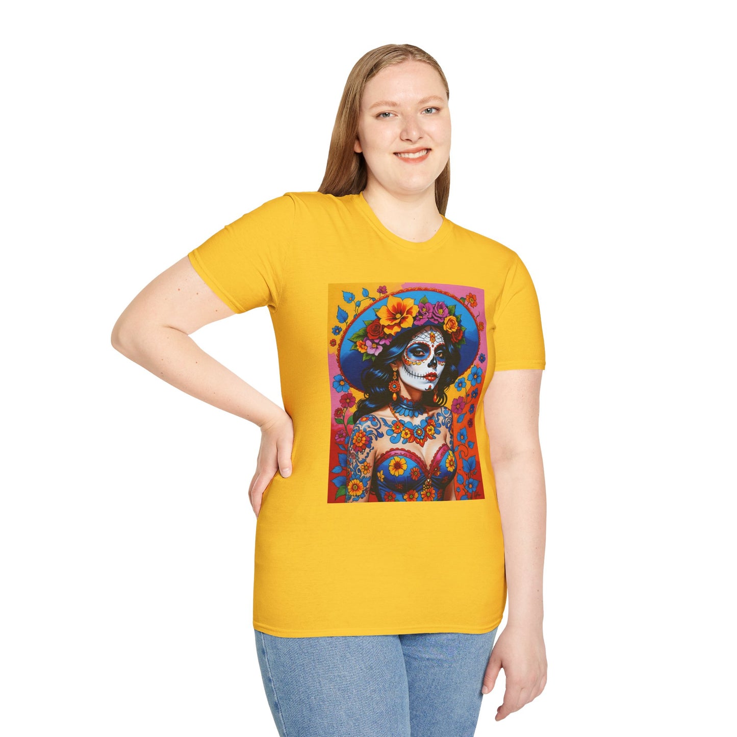 Sugar Skull T-Shirt – Día de los Muertos Art Tee – Gift for Goth Aesthetic Fans, Colorful Skull Lovers, and Tattoo-Inspired Fashion