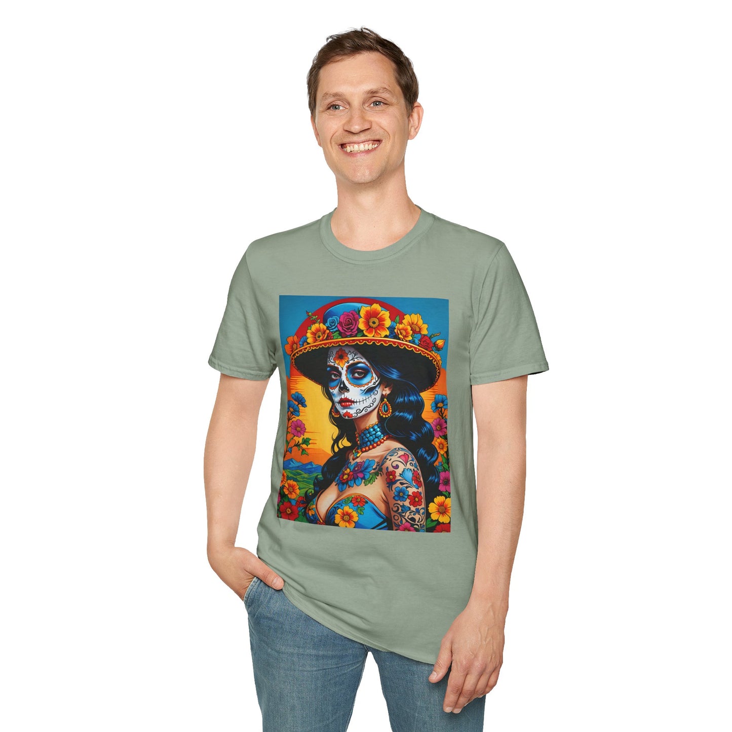 Sugar Skull Tattoo T-Shirt – Día de los Muertos Art Tee – Gift for Skull Art Fans, Tattoo Addicts, and Alternative Fashion Collectors