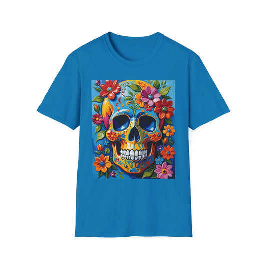 Floral Sugar Skull Shirt – Colorful Skull with Flowers Tee – Gift for Art Lovers, Halloween Fans, and Bold Statement Outfit Seekers