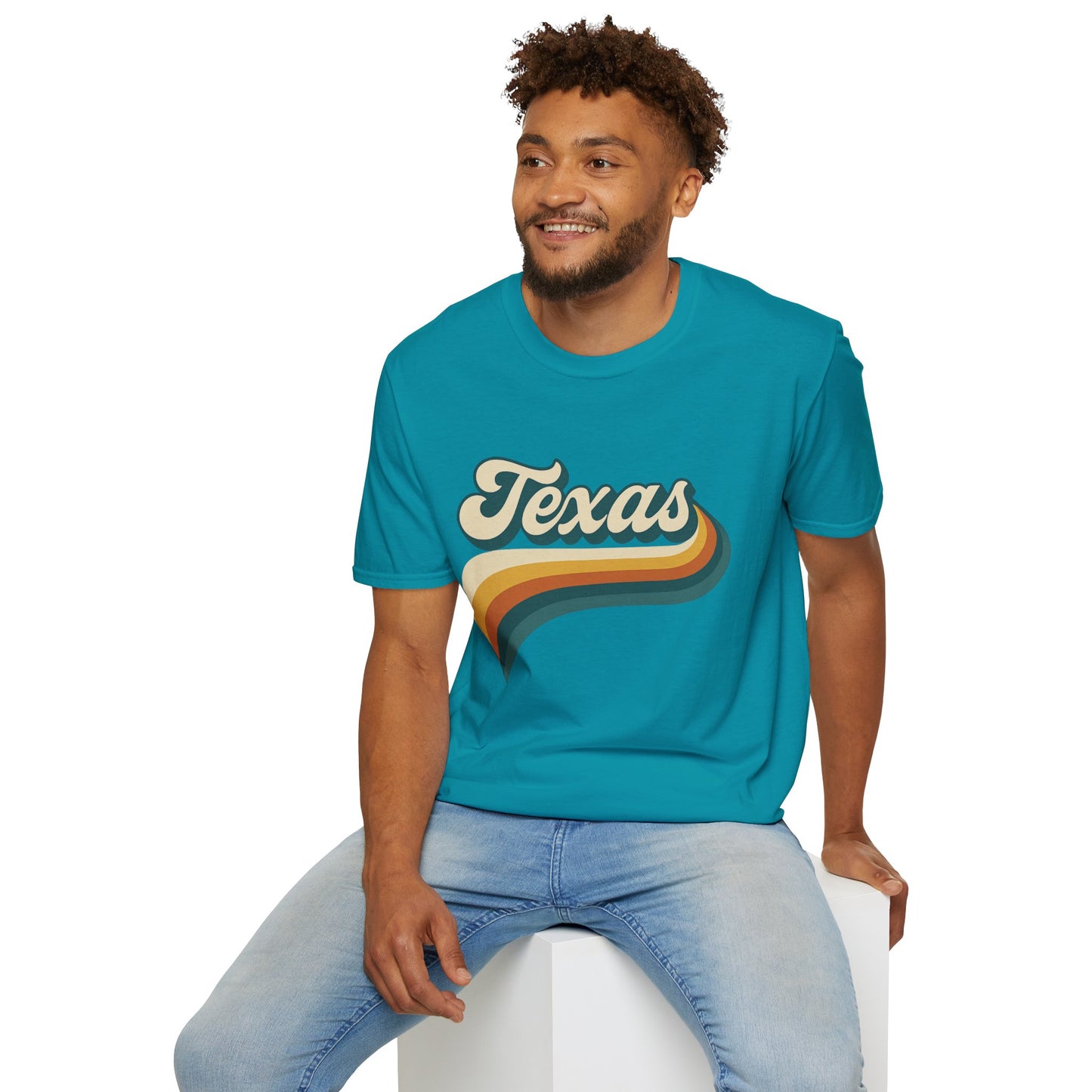 Retro Texas Shirt – Vintage Style Texas Wave Tee • Gildan Softstyle® Unisex Comfort • Gift for Texans • Groovy Southern State Pride Shirt